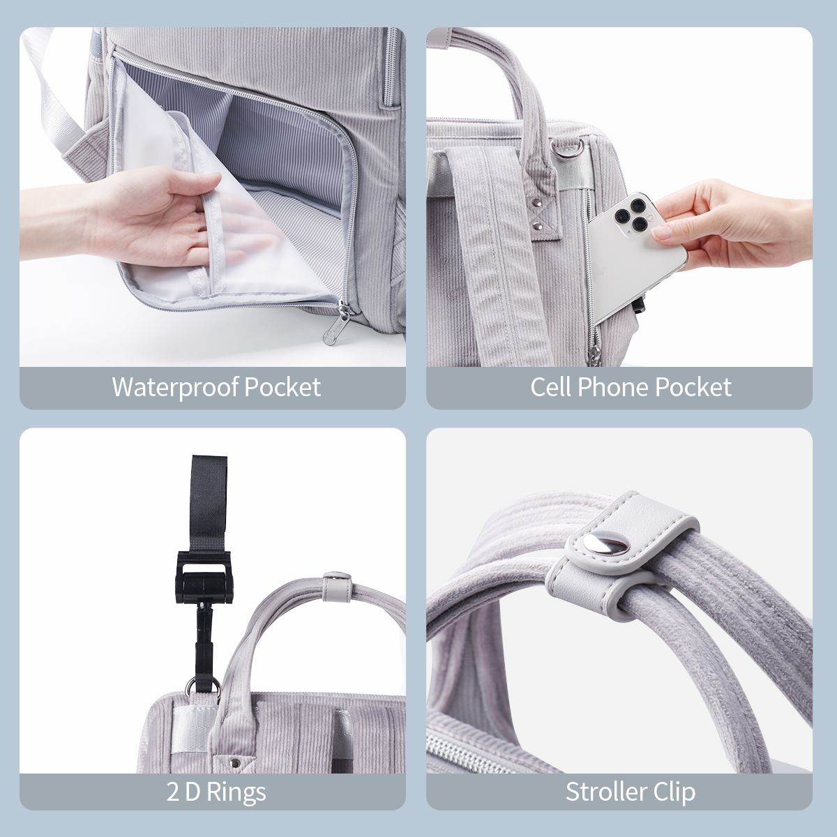 SUNVENO Velvet Stitching Diaper Bag Backpack Large Capacity Tote Shoulder Nappy Bag Organizer for Baby Care with Insulated Pockets,Waterproof Fabric - JM Variety Store