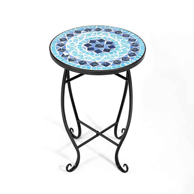 14 Inch Mosaic Round Side Table Plant Stand for Patio Lawn Garden