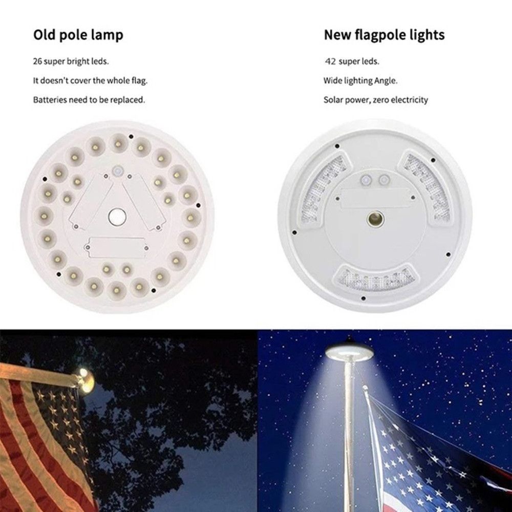 42 LED Solar Flagpole Light Garden Umbrella Light Outdoor Waterproof Landscape Street Flag Pole Lamp With Hook For Tent Camping - JM Variety Store