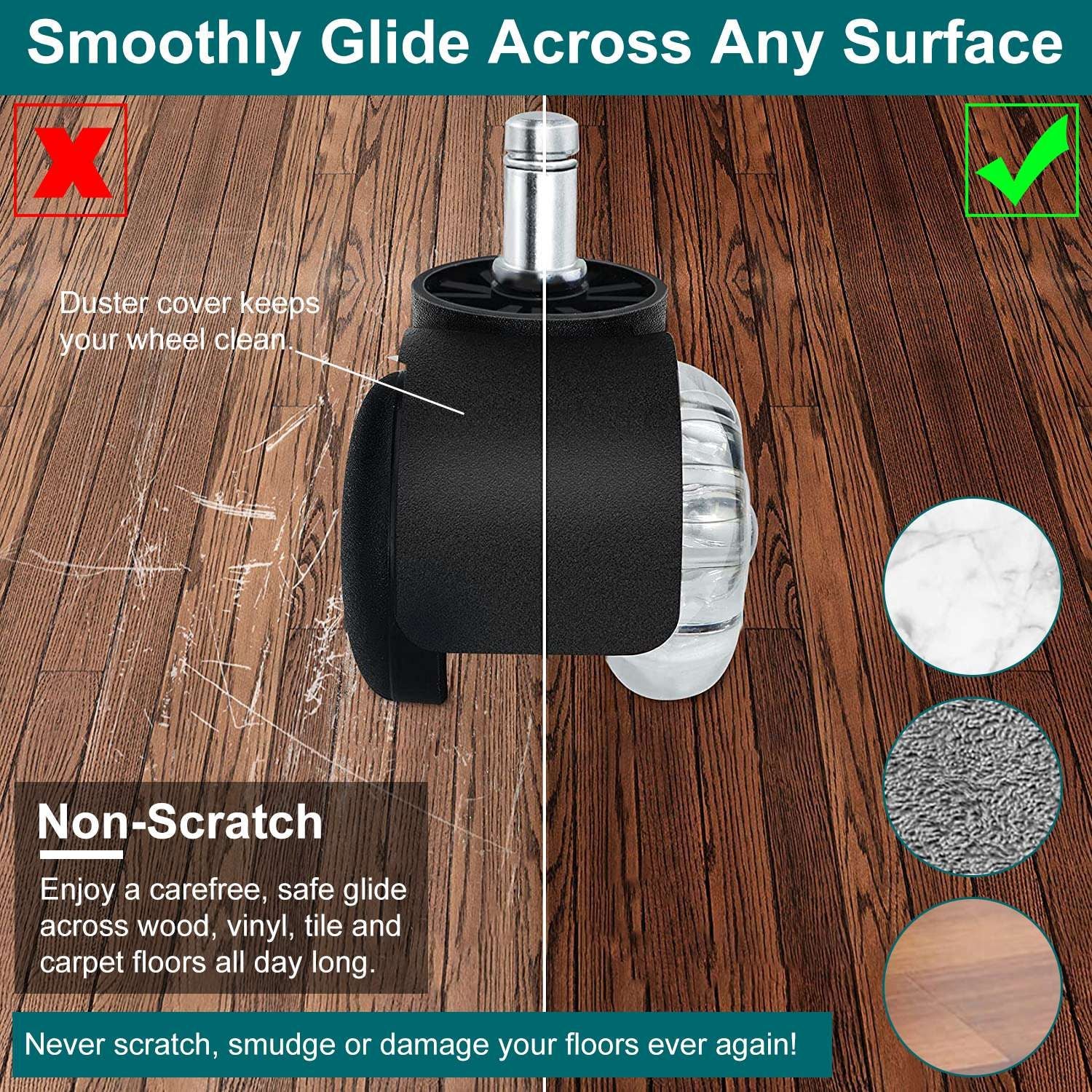 5Pcs Office Chair Wheels Polyurethane Rolling Caster Replacement for Hardwood Floor Carpet Universal Fit 496LBS Max Load - JM Variety Store