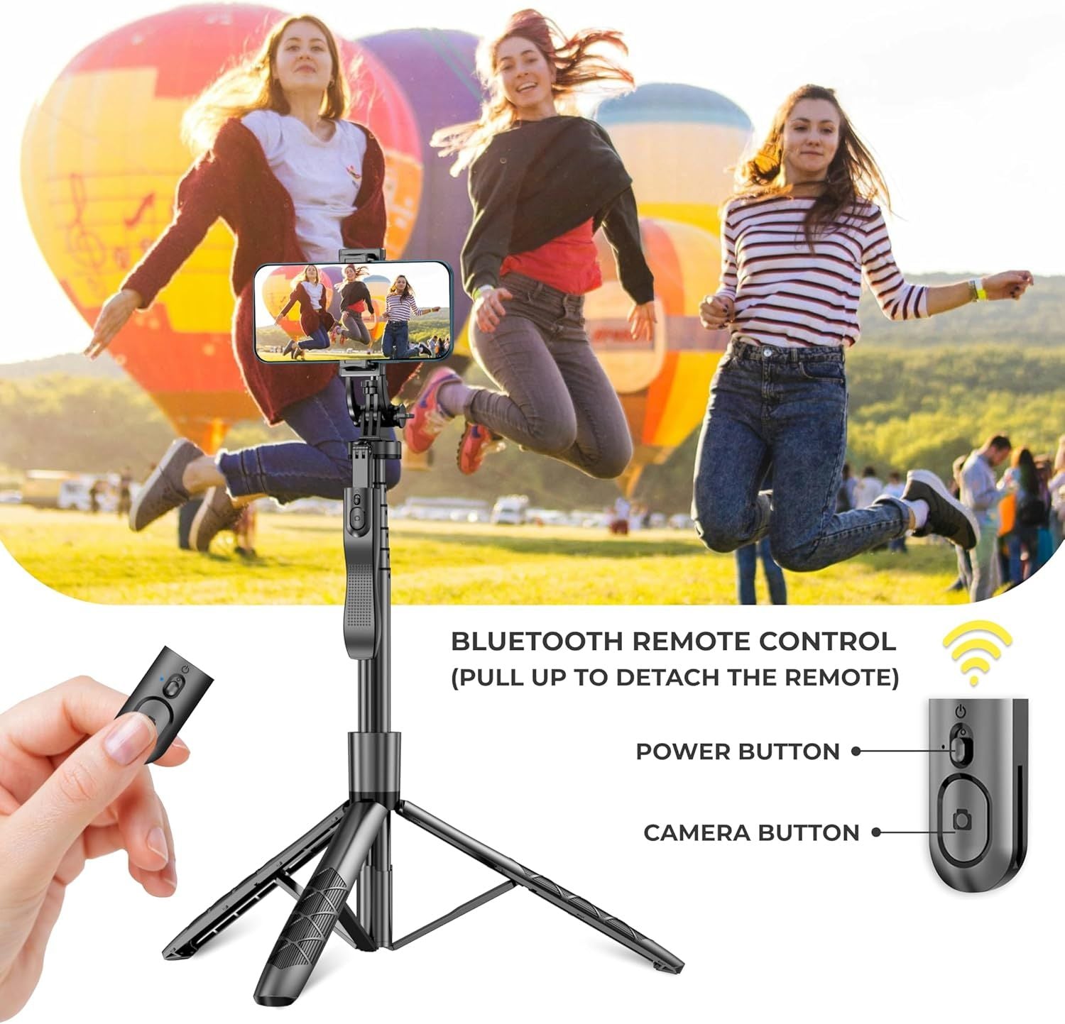 Phone Tripod 62" Selfie Stick for iPhone with Remote and 3W LED Light, Universal Mount, Phone Stand for Recording & Streaming, Tripod for iPhone & Android Phone & Gopro - JM Variety Store