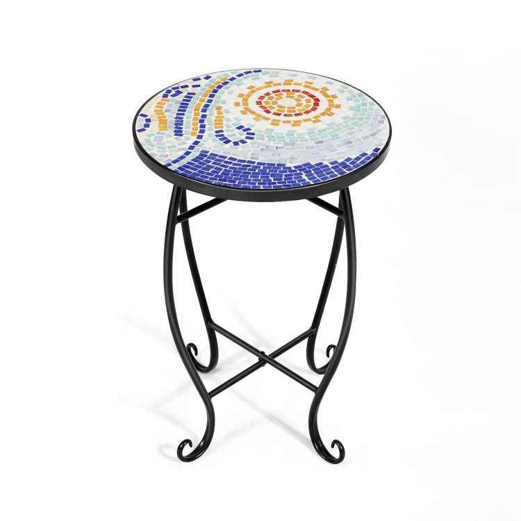 14 Inch Mosaic Round Side Table Plant Stand for Patio Lawn Garden