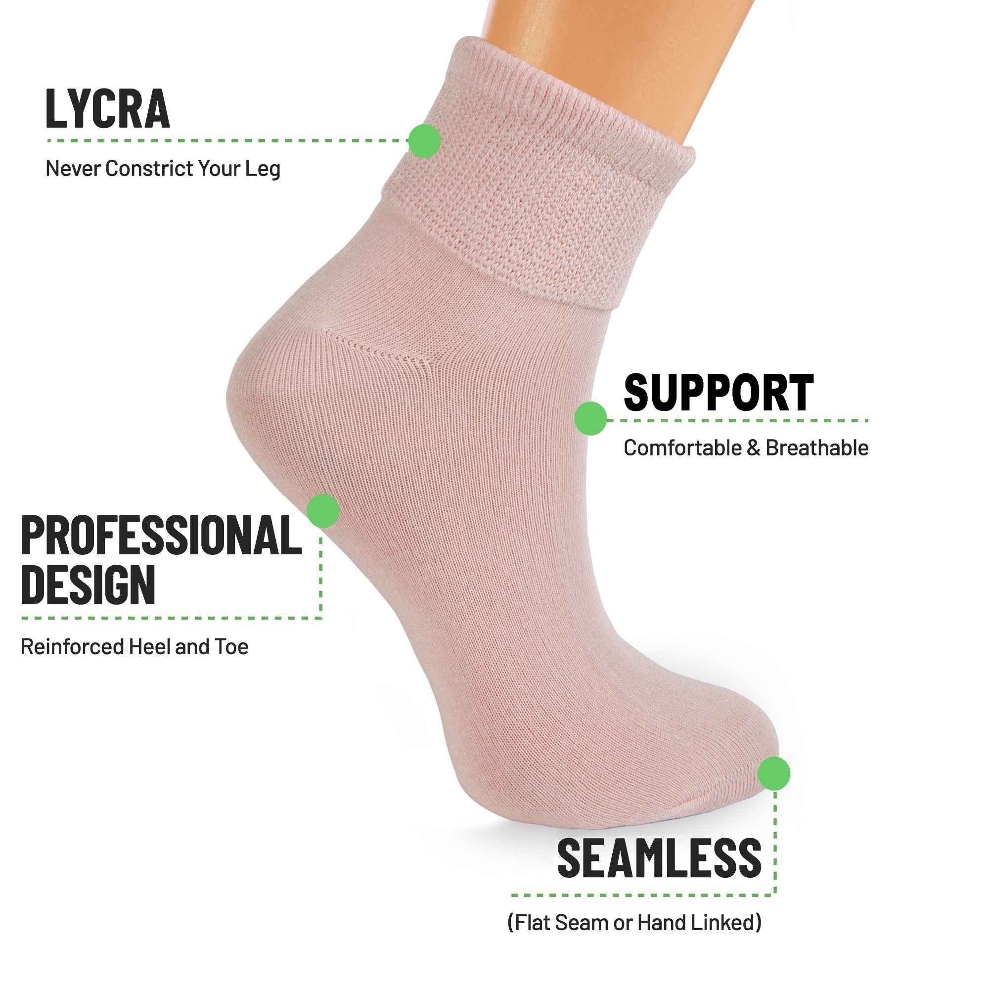 Women's Diabetic Ankle Socks 3 Pairs Soft Cotton, Non-Binding Top, Seamless Toe, Promotes Circulation, Shoe Size 9-11