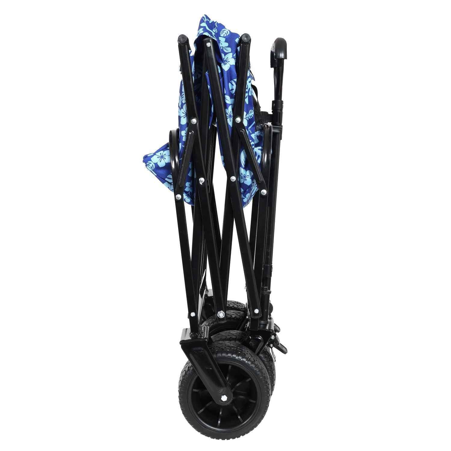 440lbs Collapsible Foldable Wagon Cart, Beach Wagon Utility Cart Utility Wagon Grocery Cart for Camping Shopping Sports Gardening Fishing, blue flower