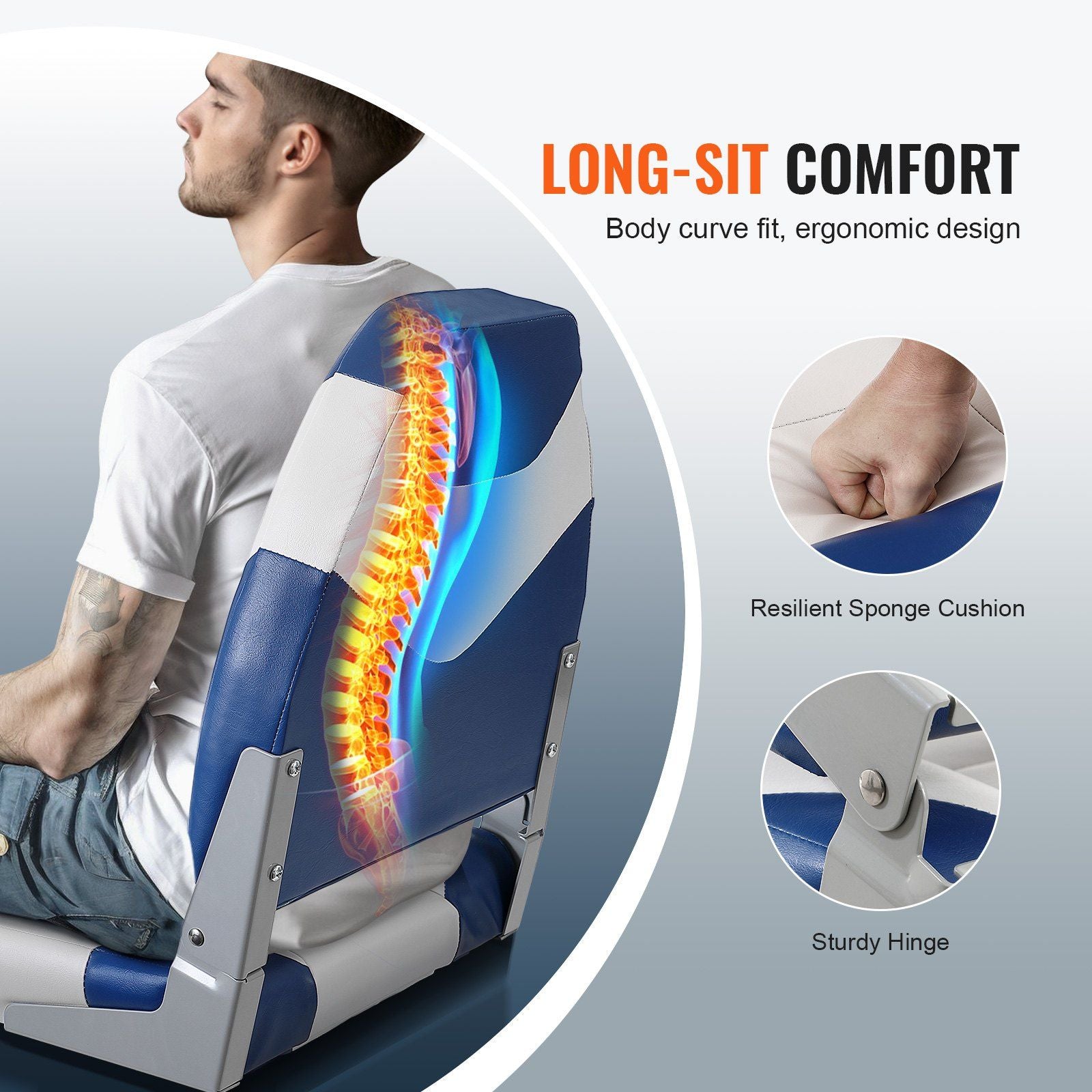 VEVOR Boat Seats, 21.85" High Back Boat Seat, Folding Boat Chair with Thickened Sponge Padding and Hinge, Fold-Down Boat Captain Chairs for Fishing Boat, Sightseeing Boat, Speedboat, Canoe, 2-Pack - JM Variety Store