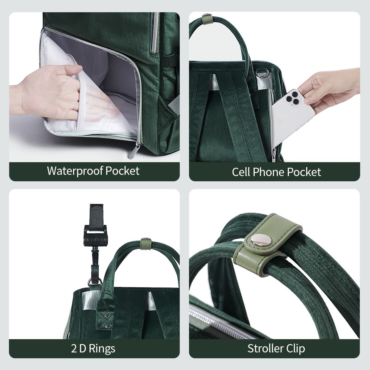 SUNVENO Velvet Stitching Diaper Bag Backpack Large Capacity Tote Shoulder Nappy Bag Organizer for Baby Care with Insulated Pockets,Waterproof Fabric - JM Variety Store