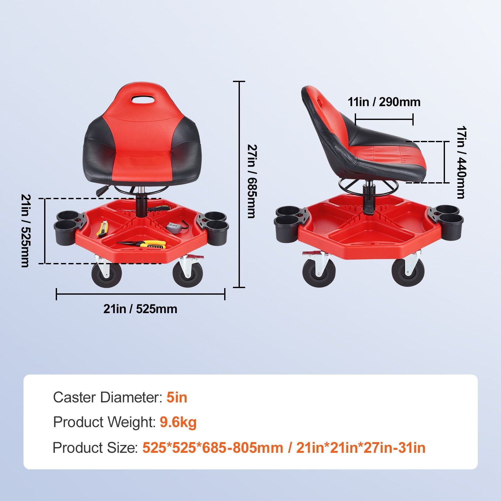 VEVOR Rolling Garage Stool 300LBS Adjustable Mechanic Work Shop Seat w/Casters - JM Variety Store