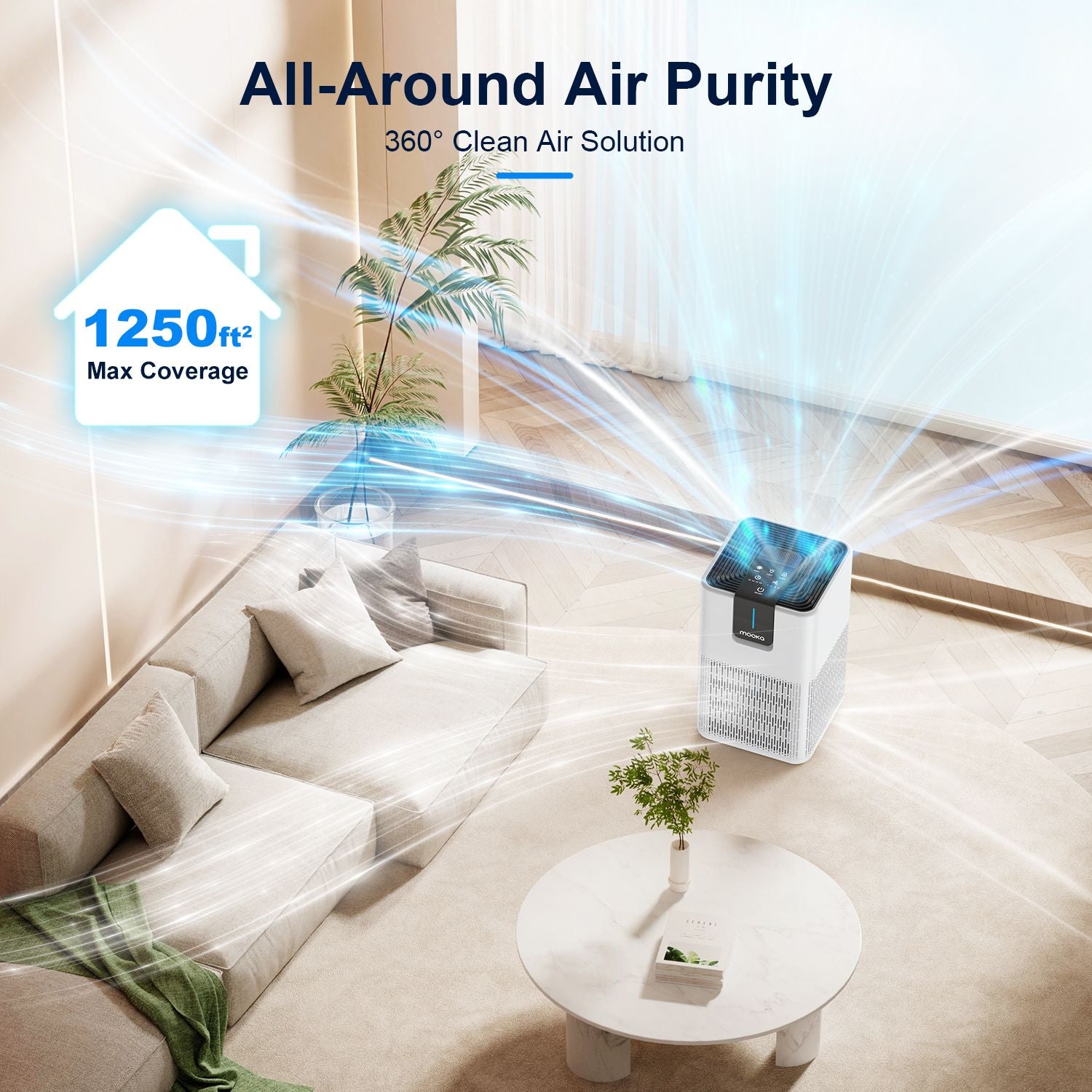 MOOKA Air Purifiers for Home Large Room Up to 1250 Ft², H13 HEPA Air Purifier for Pets Dust Odor Smoke, Aromatherapy Function, Air Cleaner with 15dB Quiet Sleep Mode for Bedroom Office Living Room - JM Variety Store