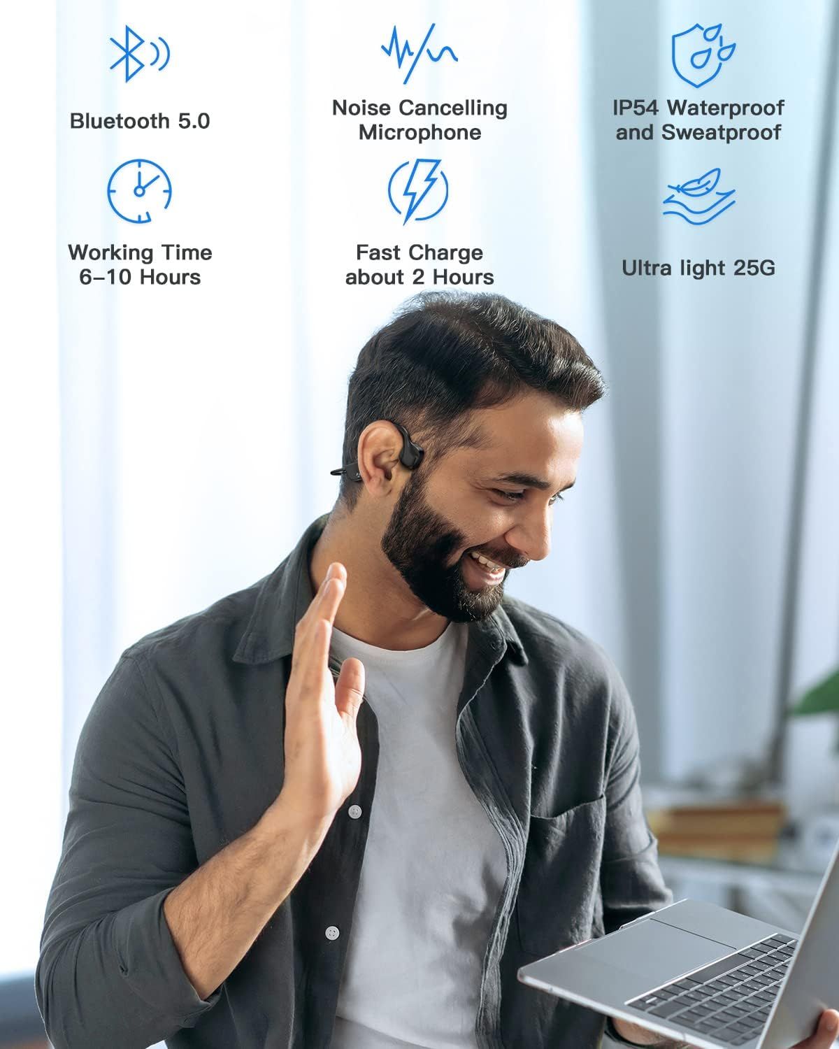 Sport Wireless Bone Conduction Earphones – Open-Ear Safety Design, IPX6 Sweatproof, 8 Hrs Call, US Dropship - JM Variety Store