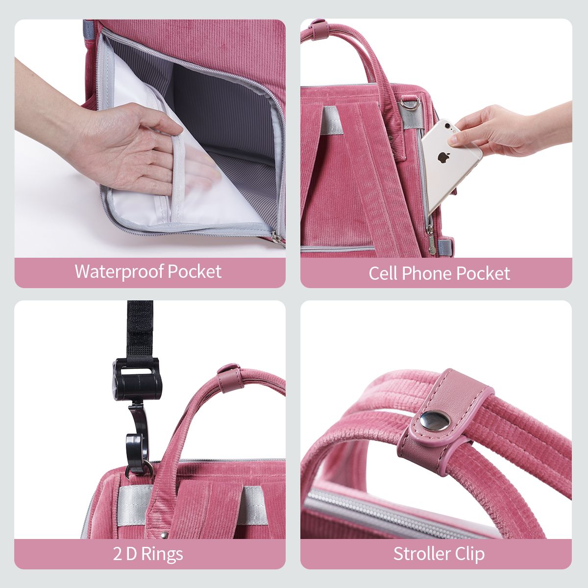 SUNVENO Velvet Stitching Diaper Bag Backpack Large Capacity Tote Shoulder Nappy Bag Organizer for Baby Care with Insulated Pockets,Waterproof Fabric - JM Variety Store