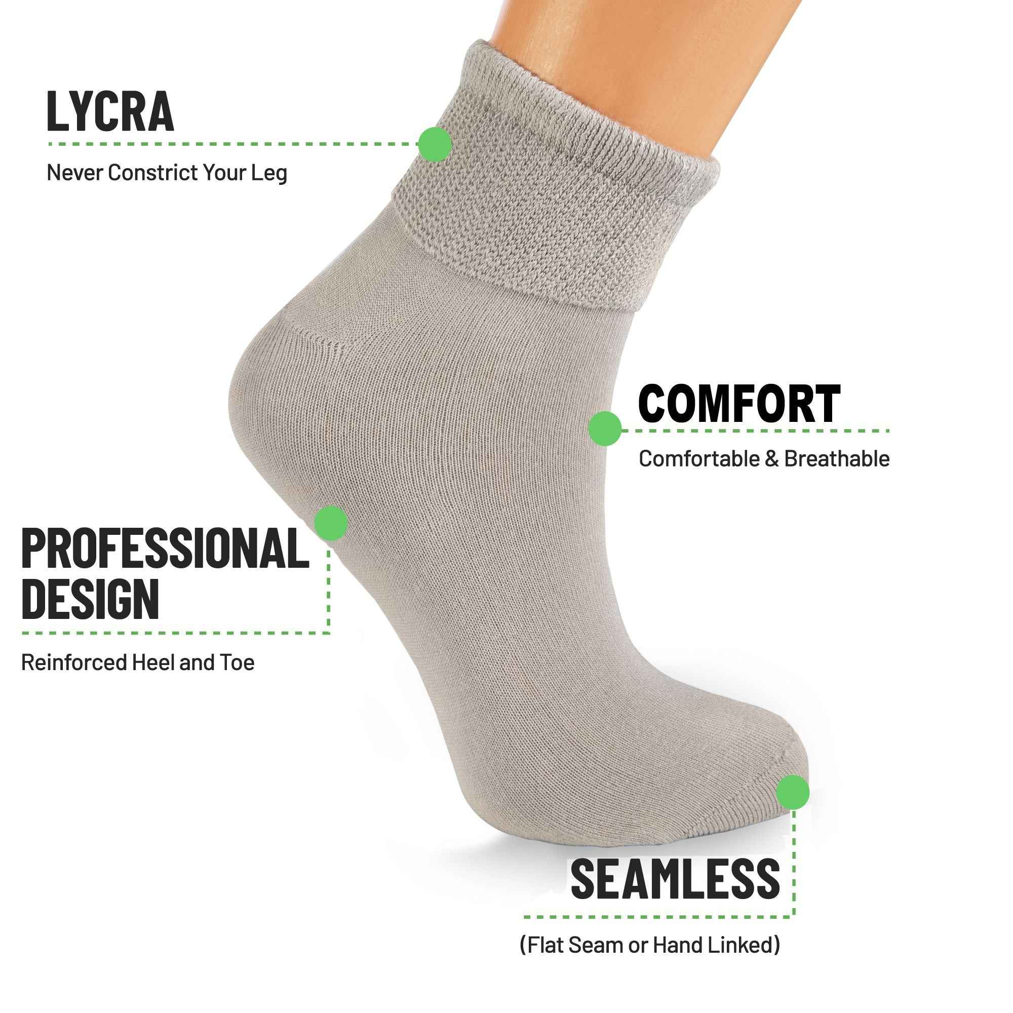 Women's Diabetic Ankle Socks 3 Pairs Soft Cotton, Non-Binding Top, Seamless Toe, Promotes Circulation, Shoe Size 9-11