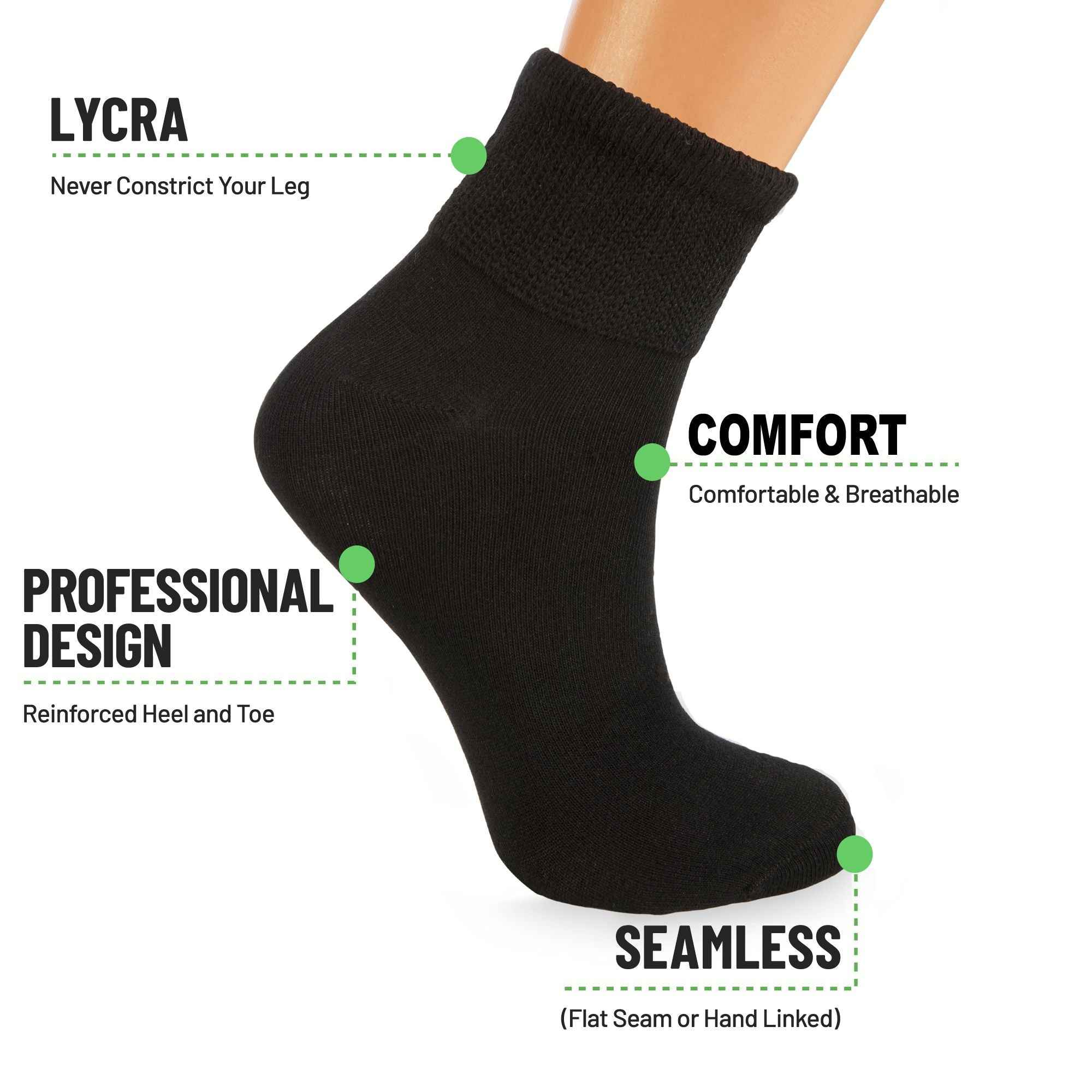 Women's Diabetic Ankle Socks 3 Pairs Soft Cotton, Non-Binding Top, Seamless Toe, Promotes Circulation, Shoe Size 9-11