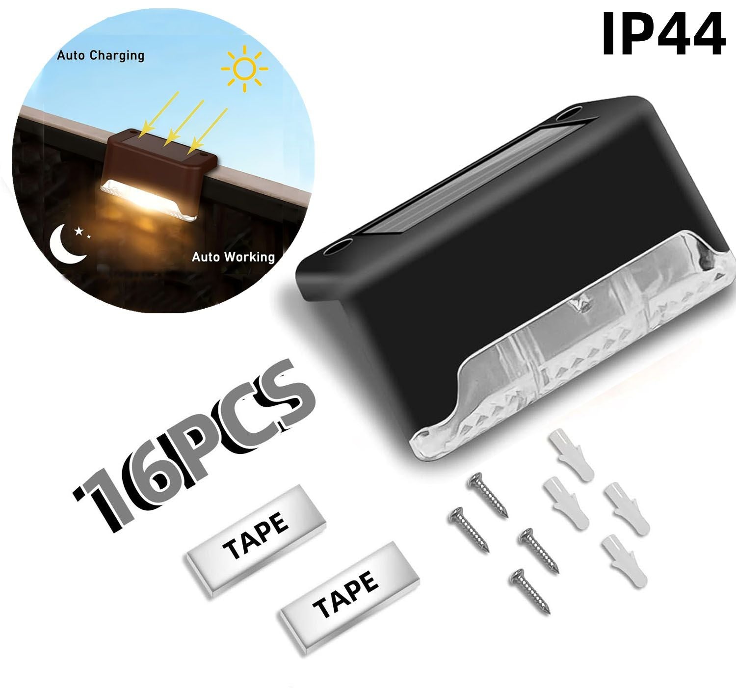 16PCS solar outdoor light, spring camping outdoor light, outdoor LED step light, solar charging, suitable for balconies, terraces, stairs, fences, courtyards, gardens, villas, driveways, paths - JM Variety Store