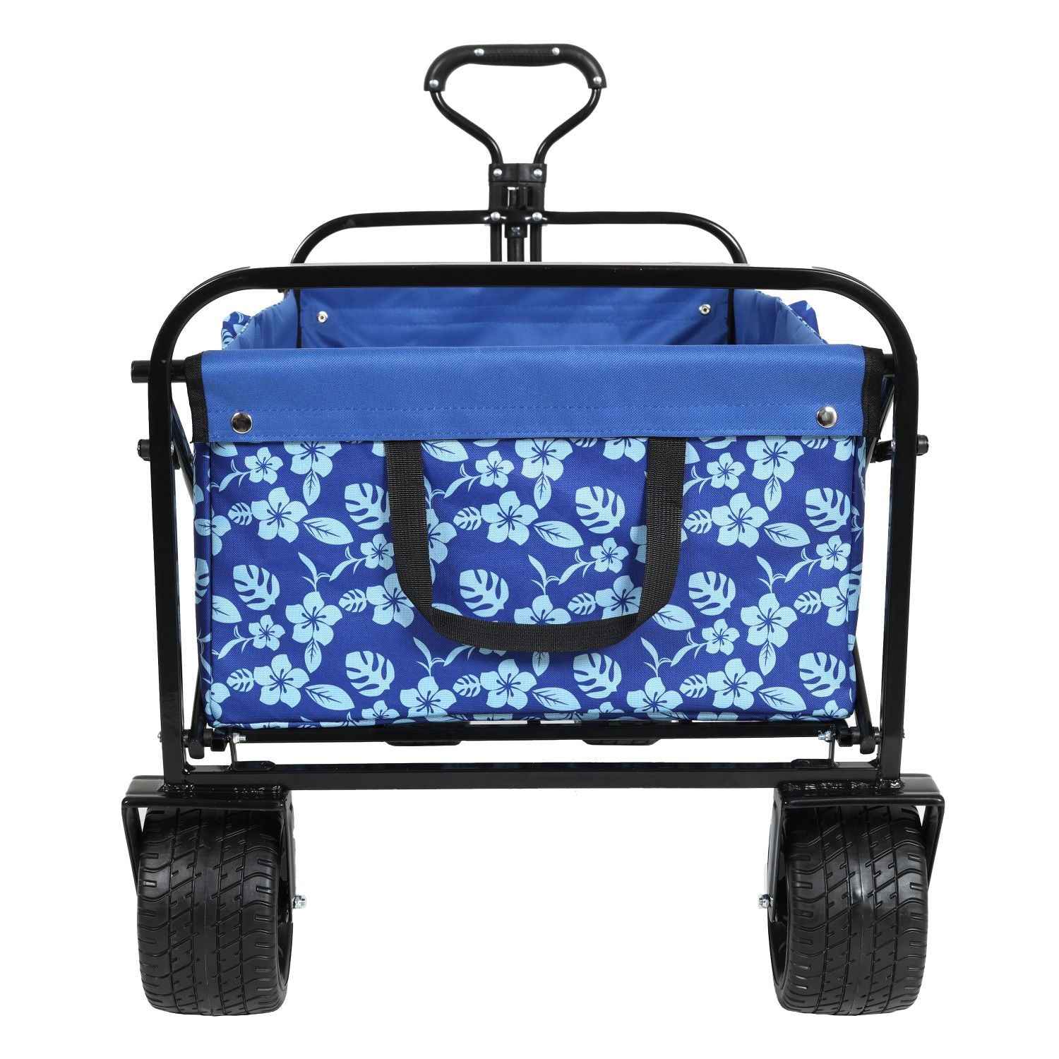 440lbs Collapsible Foldable Wagon Cart, Beach Wagon Utility Cart Utility Wagon Grocery Cart for Camping Shopping Sports Gardening Fishing, blue flower
