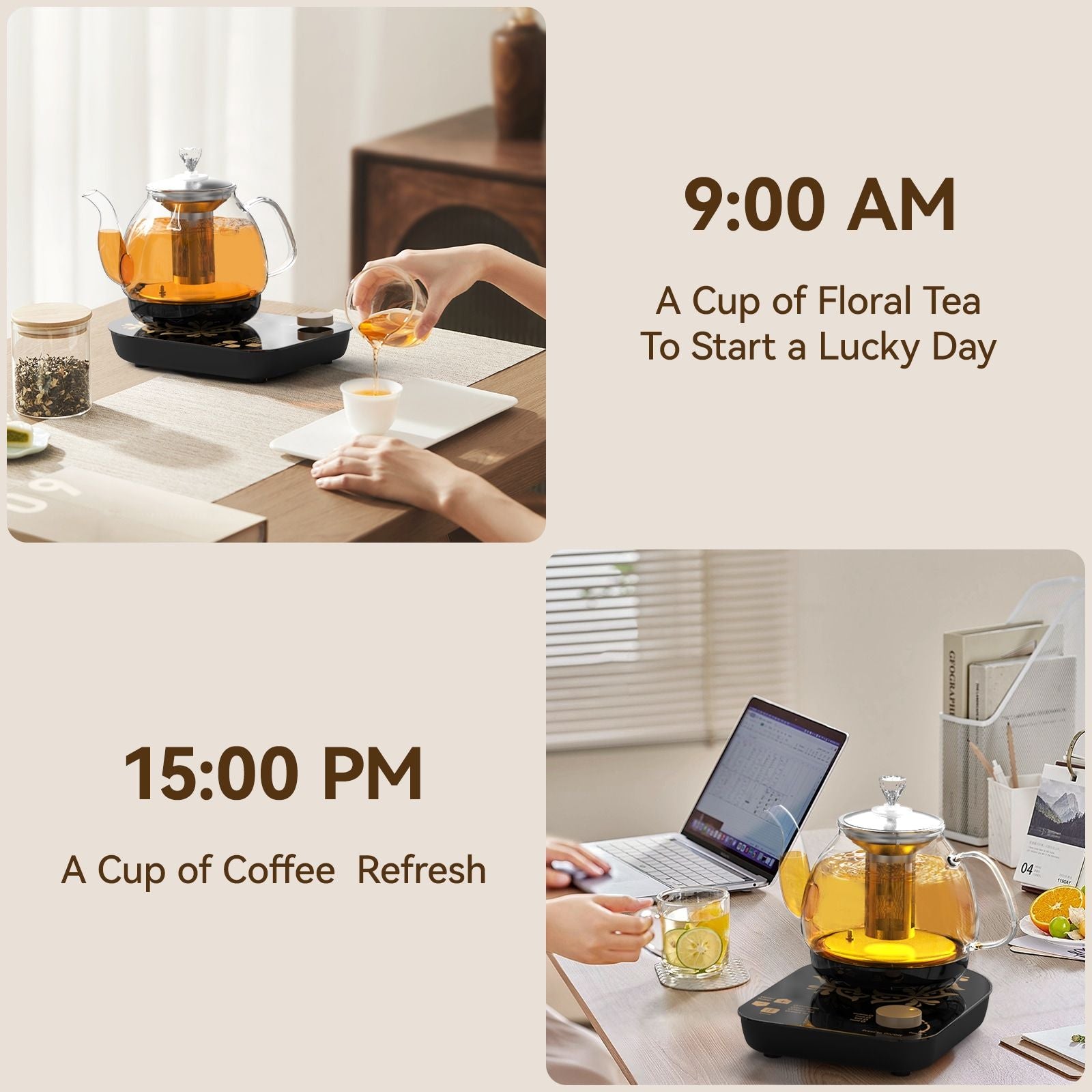 Electric Glass Kettle with Steaming and Brewing Modes Temperature and Timer Programs Cordless 800W 0.8L Capacity Perfect for Brewing Tea - JM Variety Store