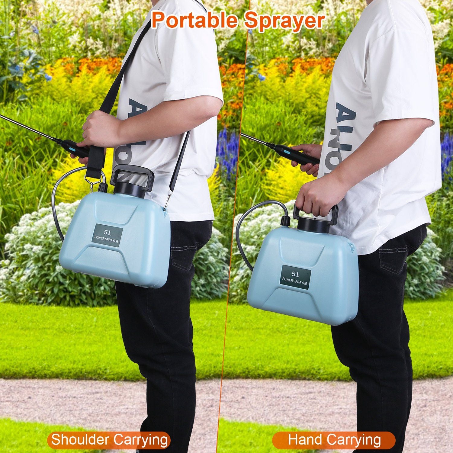 5L/1.3Gallon Electric Plant Sprayer Telescopic Rechargeable Garden Sprayer Automatic Handheld Sprayer with 3 Spray Spouts Shoulder Strap for Cleaning Sterilization - JM Variety Store