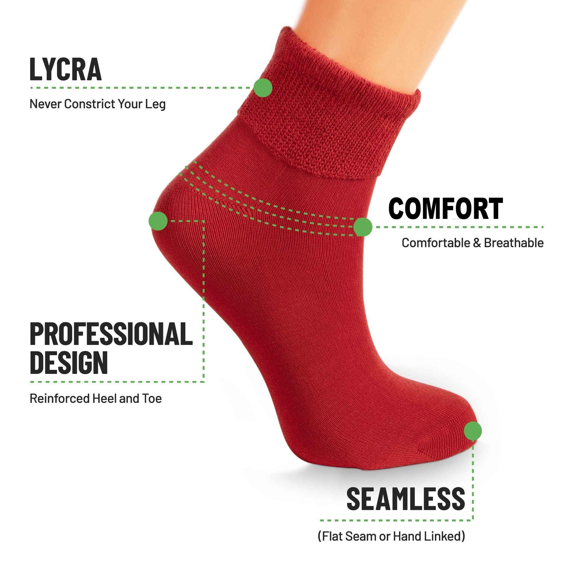 Women's Diabetic Ankle Socks 3 Pairs Soft Cotton, Non-Binding Top, Seamless Toe, Promotes Circulation, Shoe Size 9-11