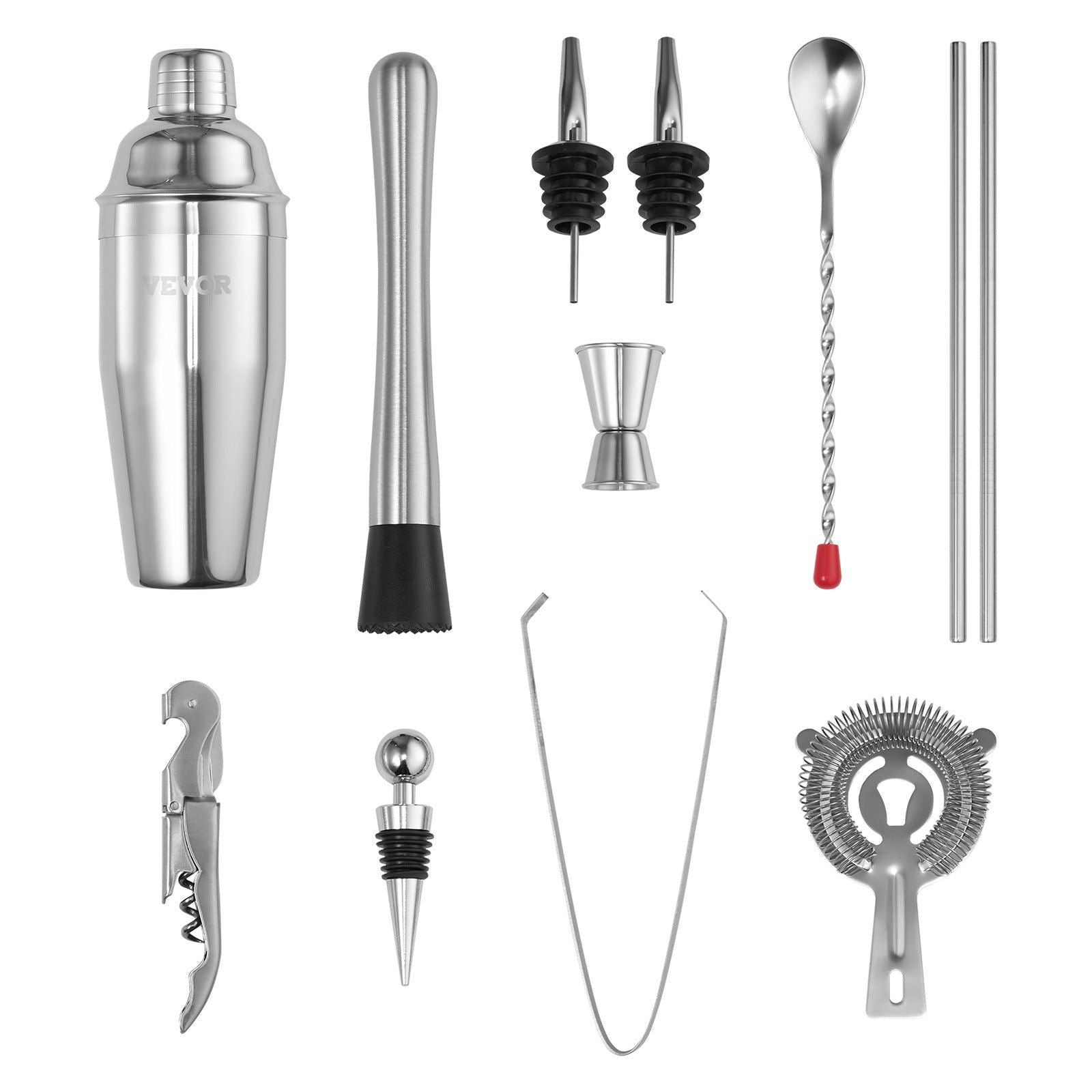 Cocktail Shaker Set 13 Pcs Bar Tool Set Stainless Steel Bartender Kit Silver - JM Variety Store