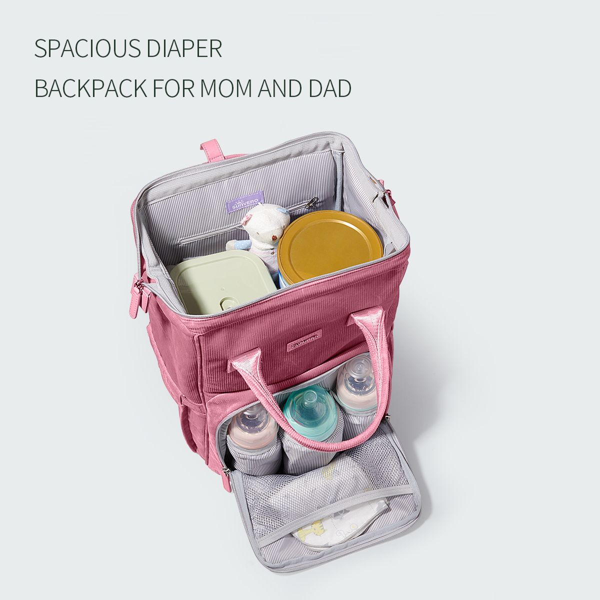 SUNVENO Velvet Stitching Diaper Bag Backpack Large Capacity Tote Shoulder Nappy Bag Organizer for Baby Care with Insulated Pockets,Waterproof Fabric - JM Variety Store