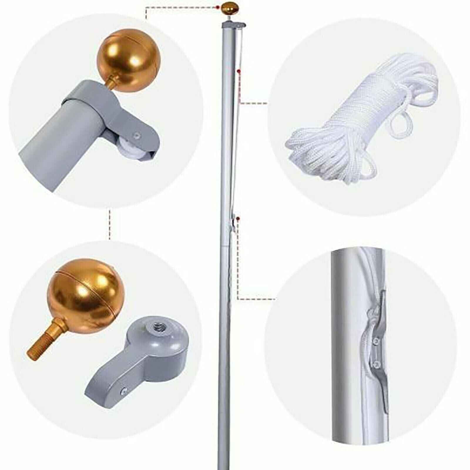 20 FT Sectional Flag Pole Kit Extra Thick Aluminum Flagpole with 1 Flag 2 Rope