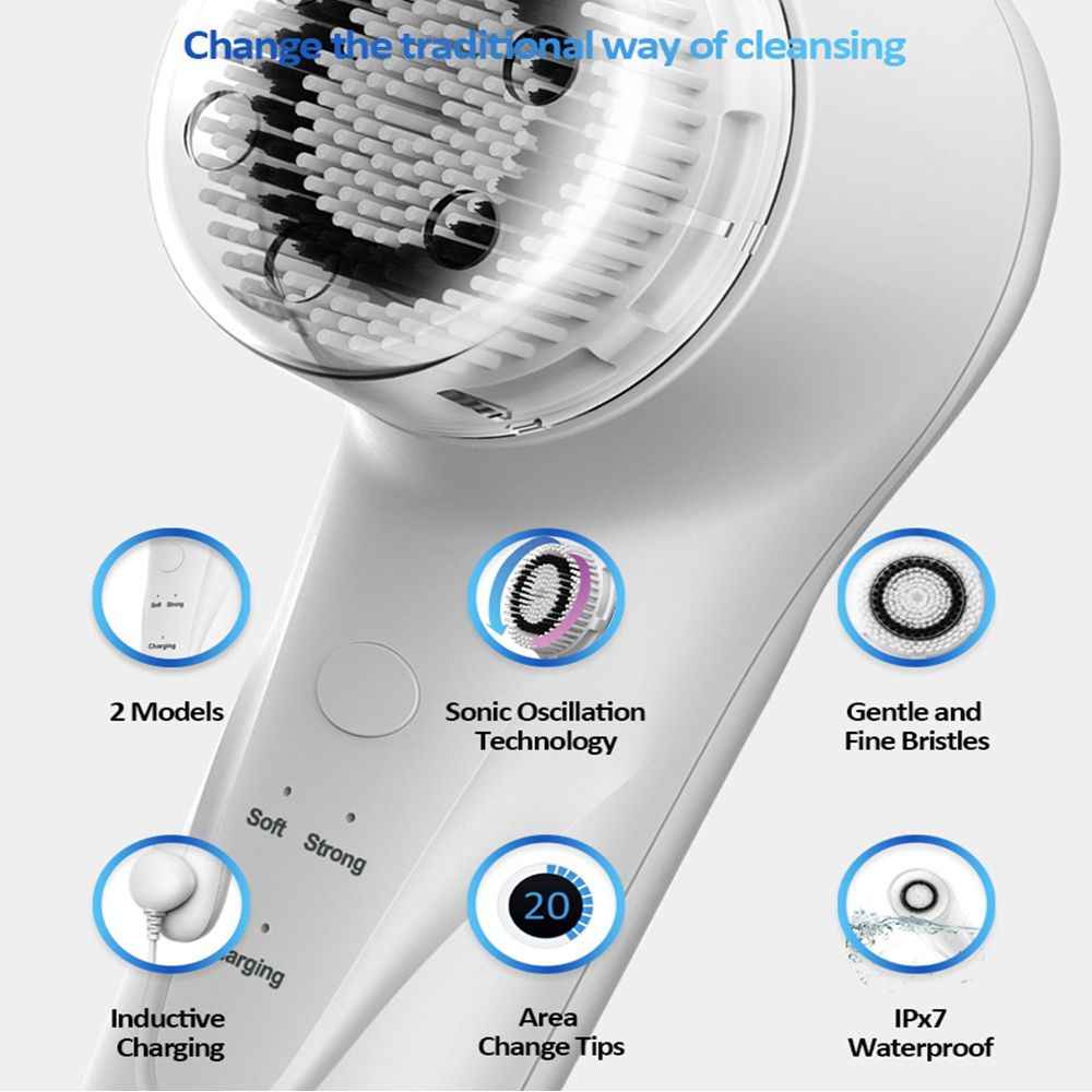 Facial Cleansing Brush, Sonic Facial Brush with 3 Brush Heads for Daily Skin Care, Rechargeable and Gentle Face Exfoliator