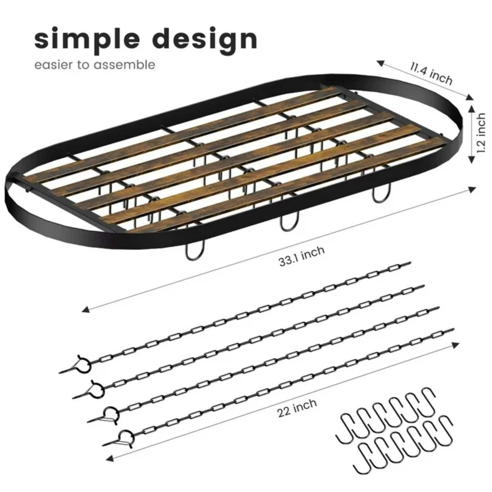 Hanging Pot Rack Ceiling Mount Cookware Organizer with 12pcs Hooks Pots and Pans Storage 33' Oval Pan Hangers for Kitchen,Easy Assembly, Black - JM Variety Store