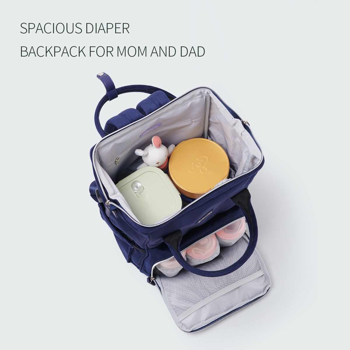 SUNVENO Velvet Stitching Diaper Bag Backpack Large Capacity Tote Shoulder Nappy Bag Organizer for Baby Care with Insulated Pockets,Waterproof Fabric - JM Variety Store