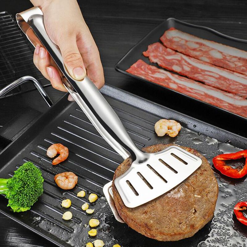 Multi-functional Stainless Steel Clamp Burger Bread Spatula Turner Tong Buffet Pliers Strainer Clips Heat Resistant Food Grips for Cooking Food Steaks BBQ Meat Kitchen Gadget Tool - JM Variety Store