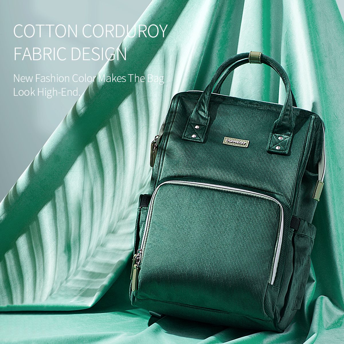 SUNVENO Velvet Stitching Diaper Bag Backpack Large Capacity Tote Shoulder Nappy Bag Organizer for Baby Care with Insulated Pockets,Waterproof Fabric - JM Variety Store