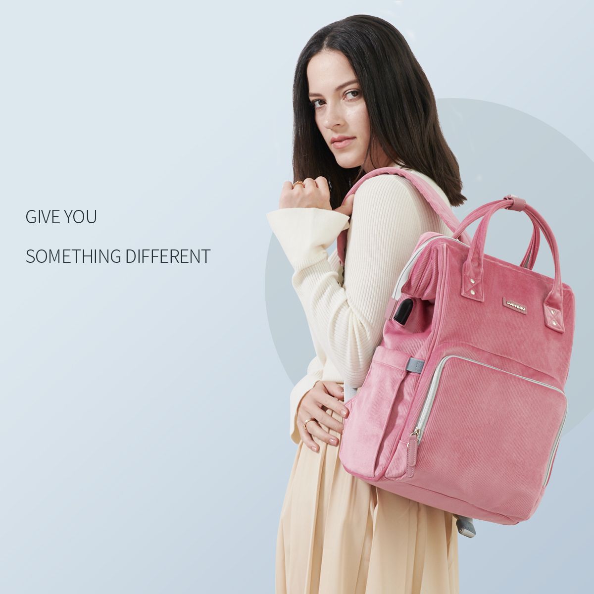 SUNVENO Velvet Stitching Diaper Bag Backpack Large Capacity Tote Shoulder Nappy Bag Organizer for Baby Care with Insulated Pockets,Waterproof Fabric - JM Variety Store