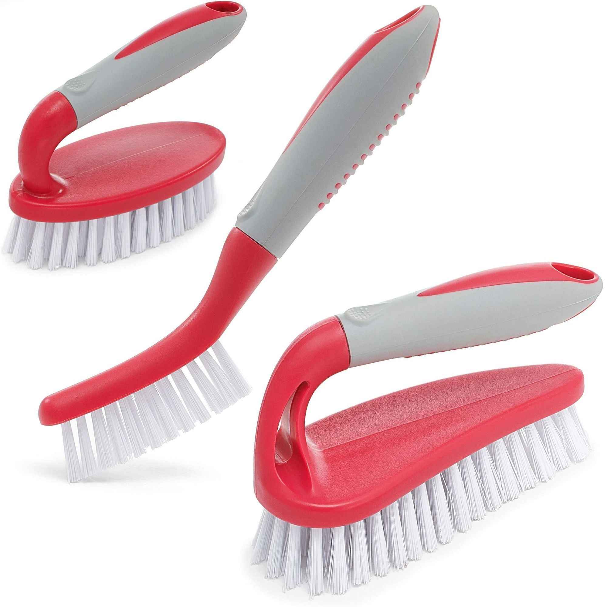 Scrub Brush Set of 3pcs Cleaning Shower Scrubber with Ergonomic Handle and Durable Bristles Grout Cleaner Brush Scrub Brushes for Cleaning Bathroom Shower Tile Kitchen Floor Bathtub Floor