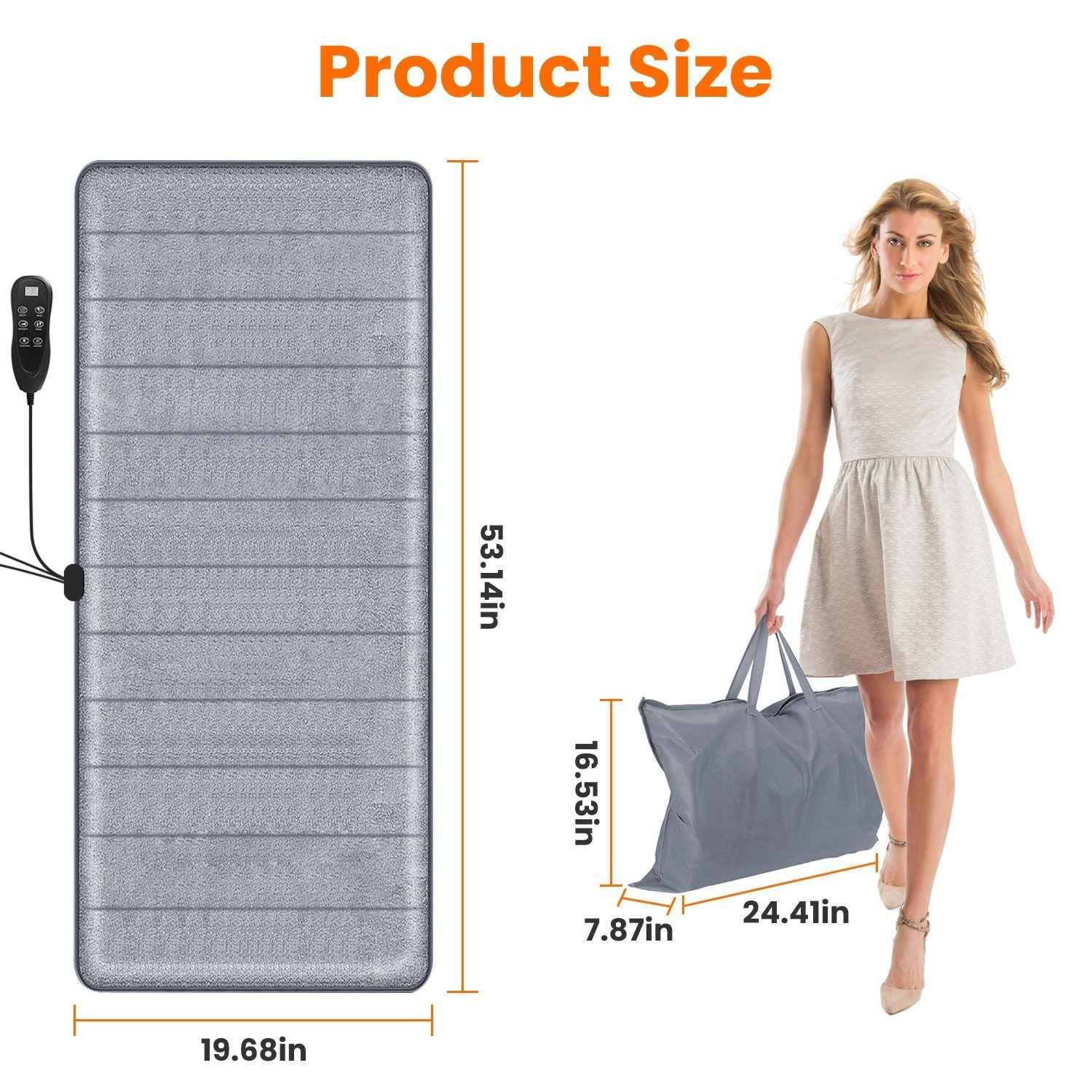 Full Body Electric Massage Mat with Heat Vibration Massage Pad Cushion Back Massage Mattress Chair Pad with Neck Massage Pillow with 10 Vibration Motors Timer GPCT5081