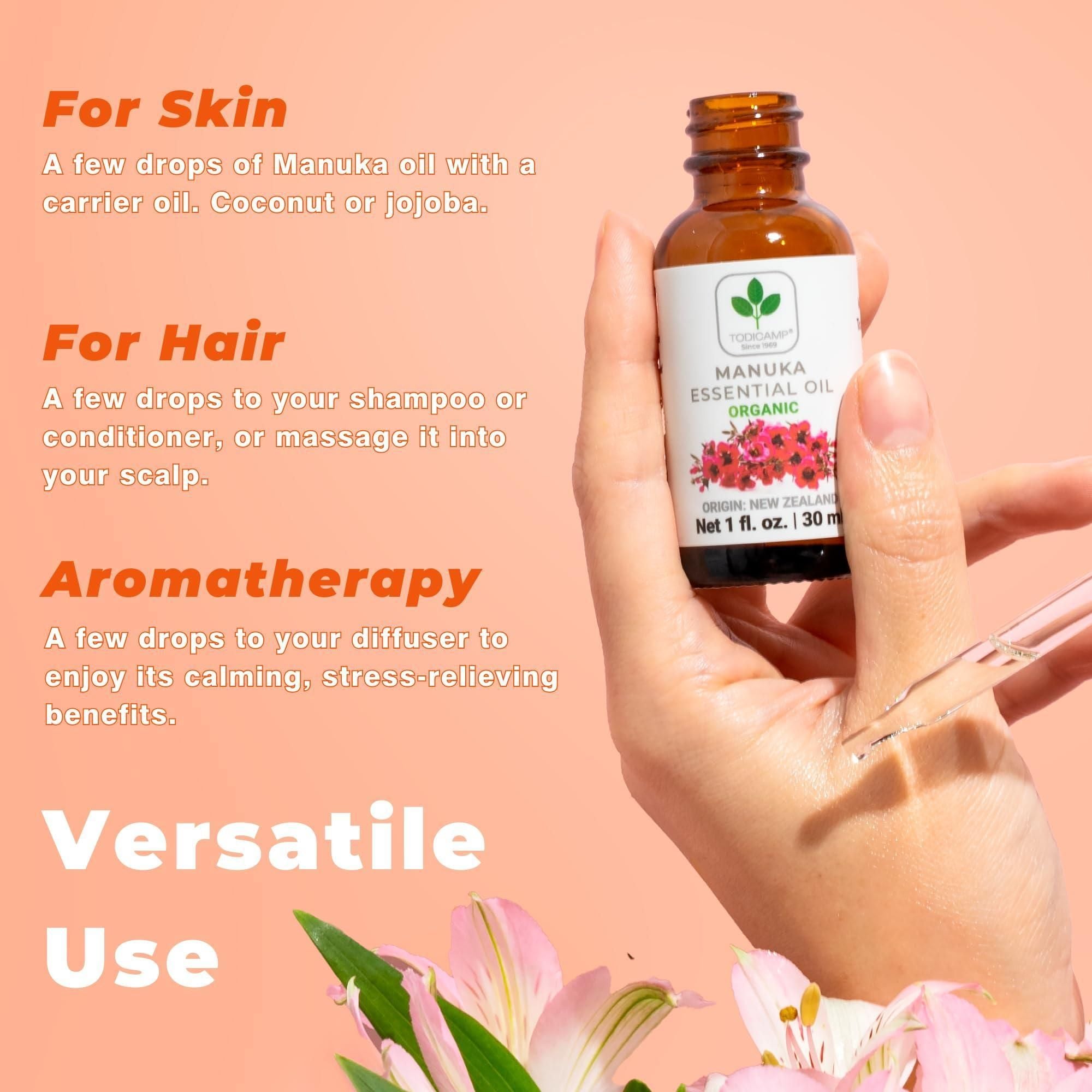 100% Pure Manuka Oil from New Zealand Therapeutic Grade Essential Oil for Wound Care Skin Soothing Nail & Scalp Health Organic Undiluted Cold Pressed Manuka for Face Hair Body - JM Variety Store