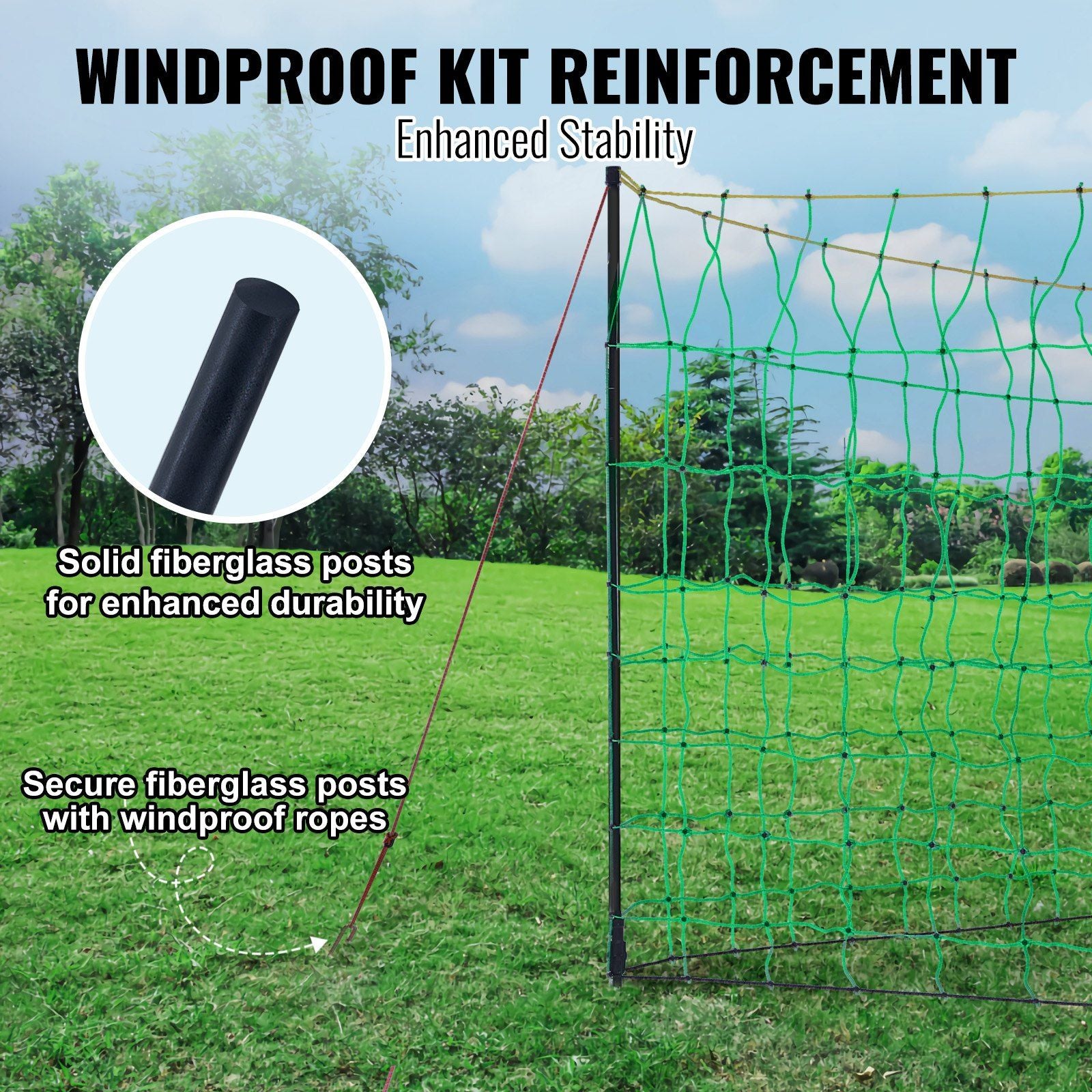 VEVOR Electric Fence Netting, 35" H x 164' L, PE Net Fencing with Posts & Double-Spiked Stakes, Utility Portable Mesh for Goats, Sheep, Lambs, Deer, Hogs, Dogs, Used in Backyards, Farms, and Ranches - JM Variety Store