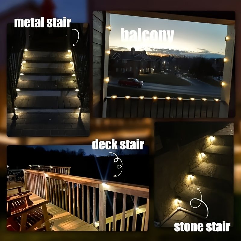 16PCS solar outdoor light, spring camping outdoor light, outdoor LED step light, solar charging, suitable for balconies, terraces, stairs, fences, courtyards, gardens, villas, driveways, paths - JM Variety Store