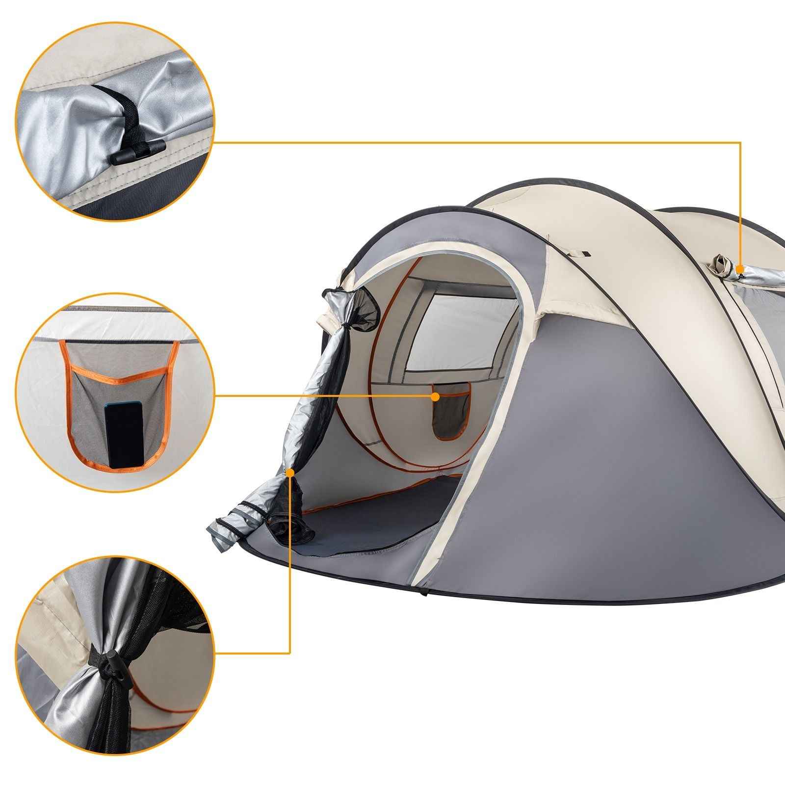 Camping Tent Boat Speed Open 3-4 People Coffee Fiber Pole Polyester Fabric 110.24*39.37*47.24 inch Family/Friends Party Camping