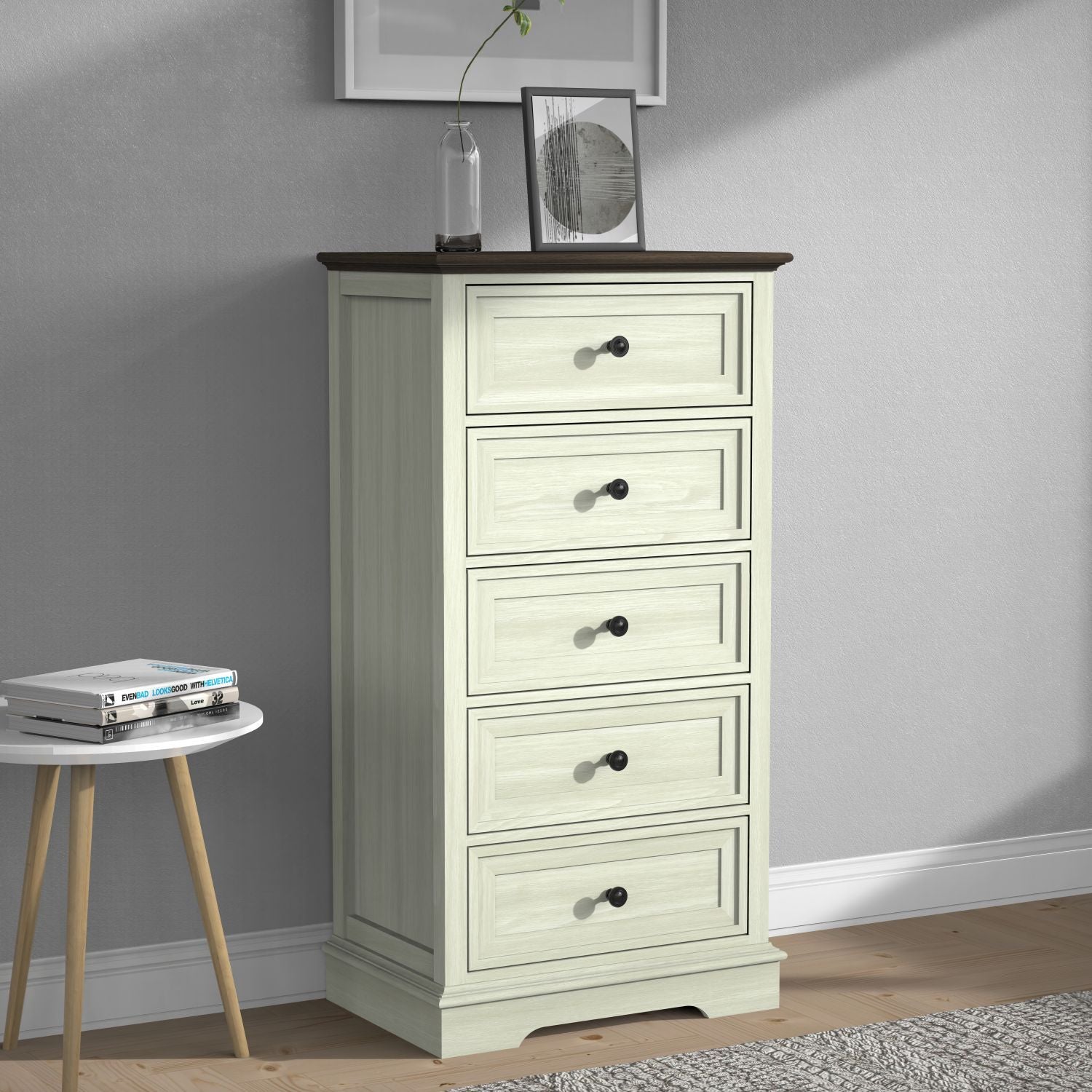 Tall Dresser for Bedroom with 5 Drawers for Closet, Chest of Drawers with Metal Handle - JM Variety Store