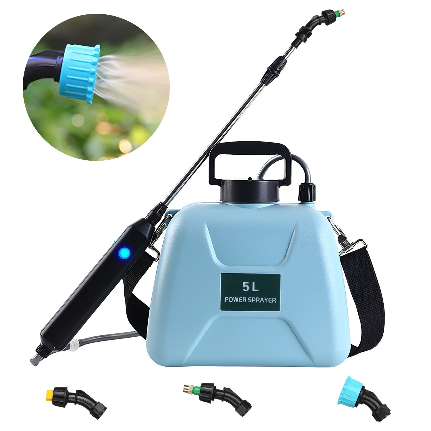 5L/1.3Gallon Electric Plant Sprayer Telescopic Rechargeable Garden Sprayer Automatic Handheld Sprayer with 3 Spray Spouts Shoulder Strap for Cleaning Sterilization - JM Variety Store