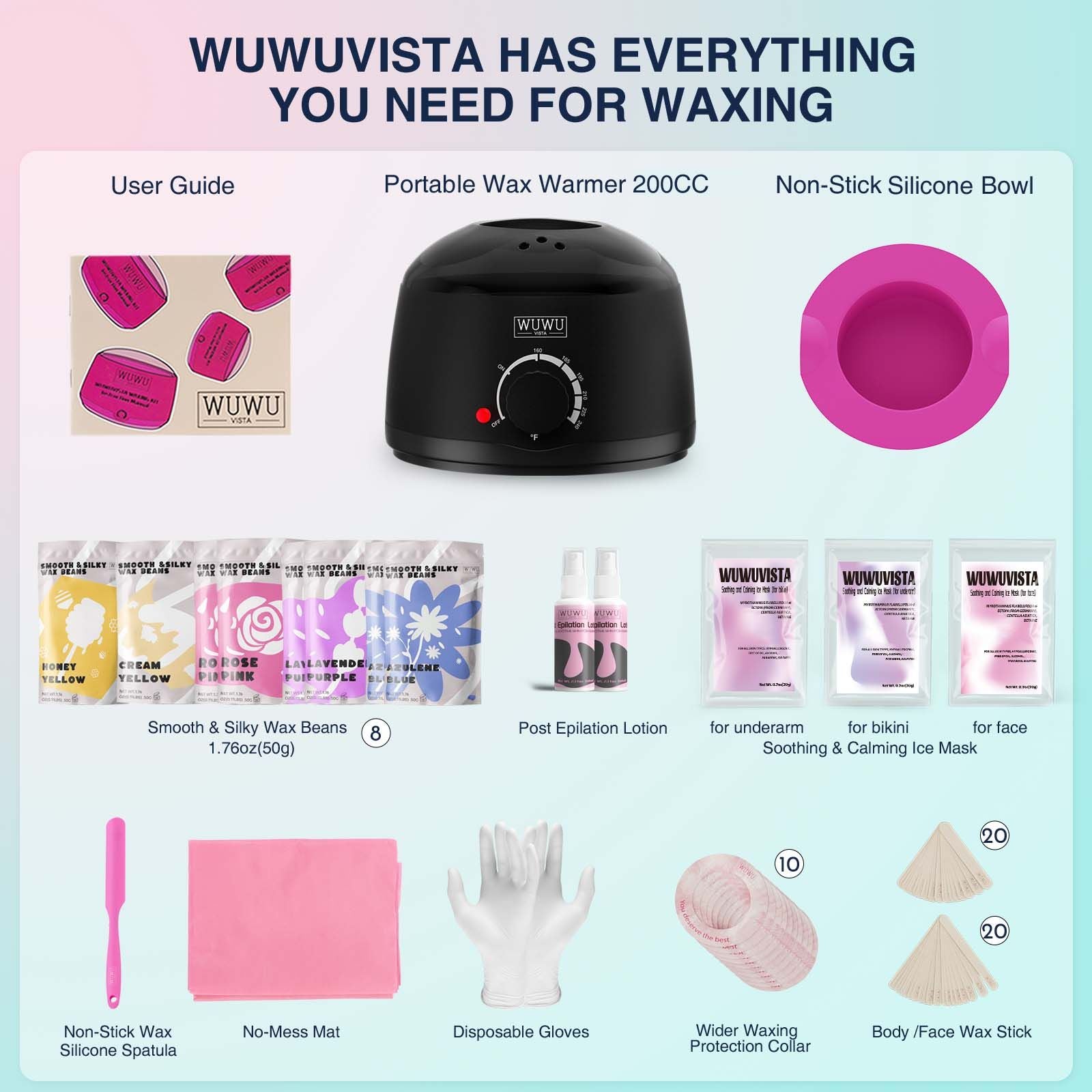 Waxing Kit 69 items - WUWUVISTA Hair Removal Hard Wax kit with Wax Warmer, Wax Beads for Face/Brazilian/Body/Sensitive Skin - JM Variety Store