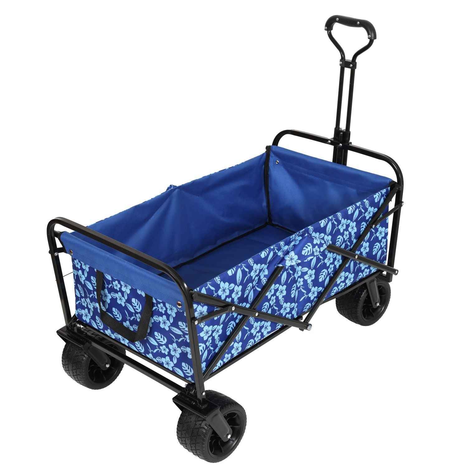440lbs Collapsible Foldable Wagon Cart, Beach Wagon Utility Cart Utility Wagon Grocery Cart for Camping Shopping Sports Gardening Fishing, blue flower