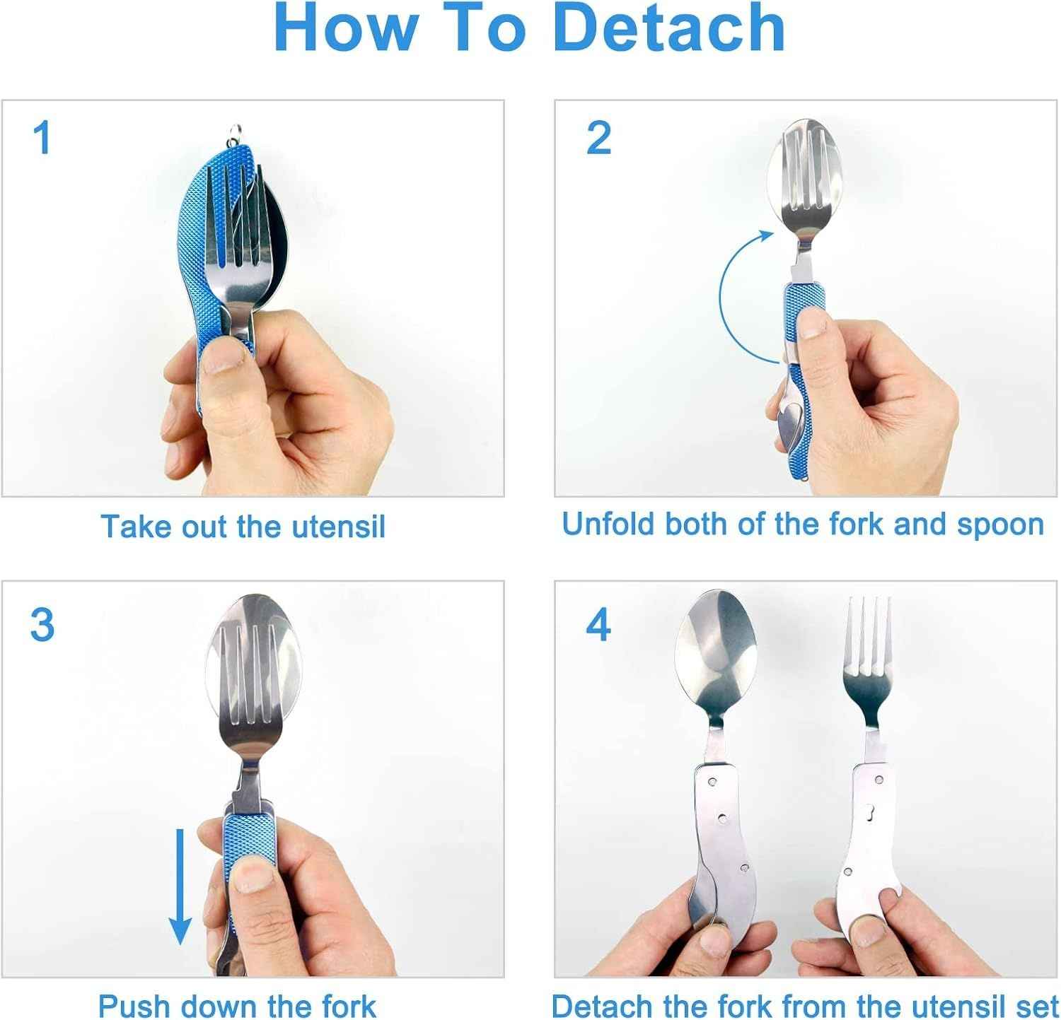 4-in-1 Portable Stainless Steel Cutlery with Fork, Spoon, Knife, and Bottle Opener - Lightweight, Detachable, and Durable Camping Silverware for Outdoor Events and Adventures