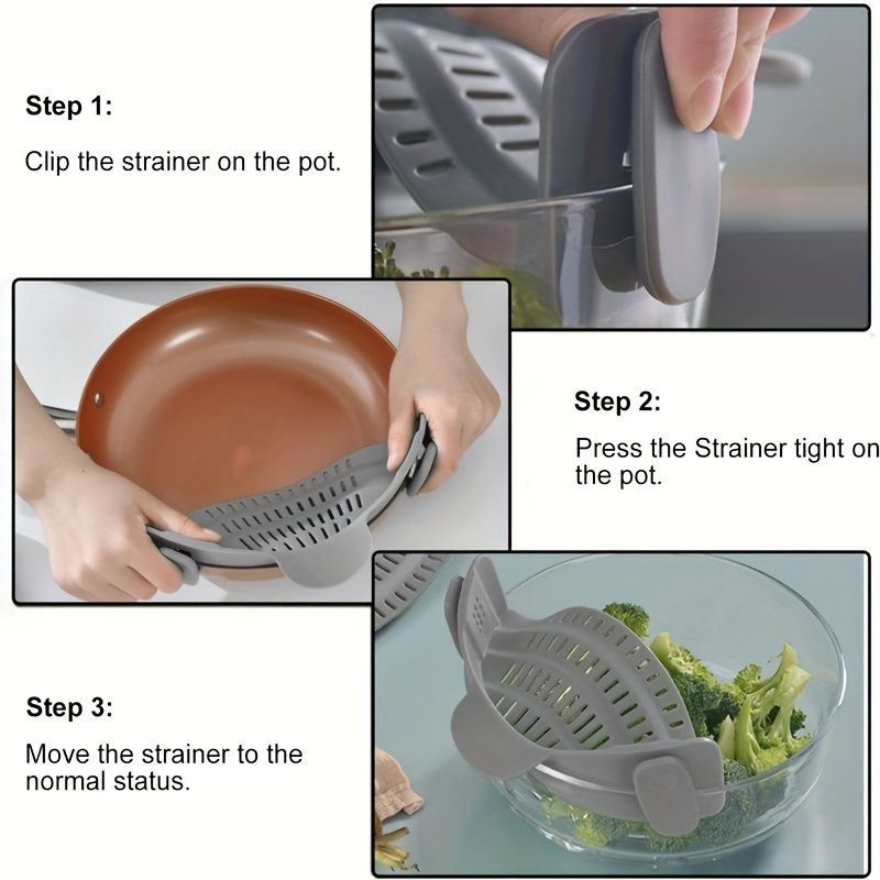 1pc Silicone Pot Strainer And Pasta Strainer, Adjustable Silicone Clip On Strainer For Pots, Pans, And Bowls, Kitchen Gadgets - JM Variety Store