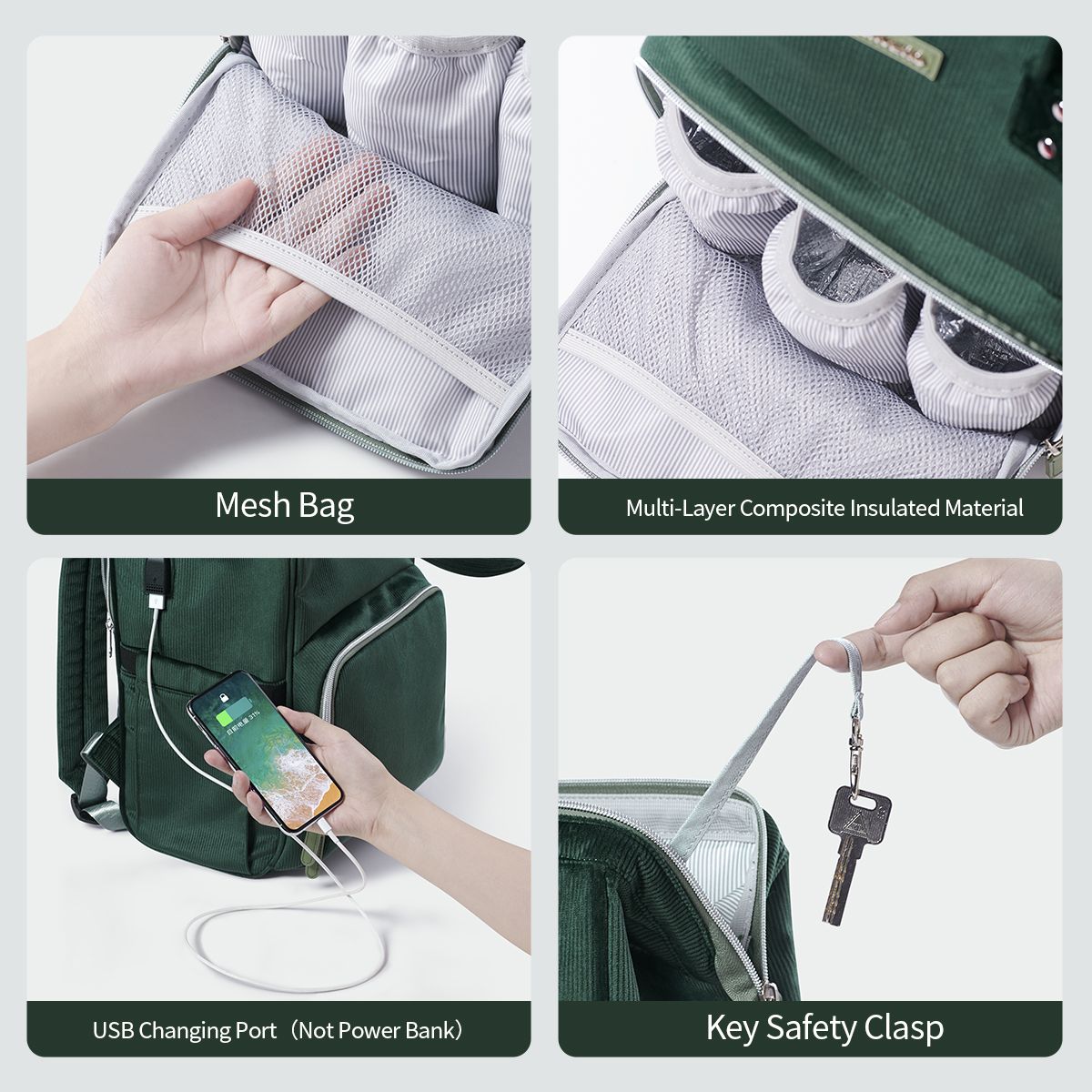 SUNVENO Velvet Stitching Diaper Bag Backpack Large Capacity Tote Shoulder Nappy Bag Organizer for Baby Care with Insulated Pockets,Waterproof Fabric - JM Variety Store