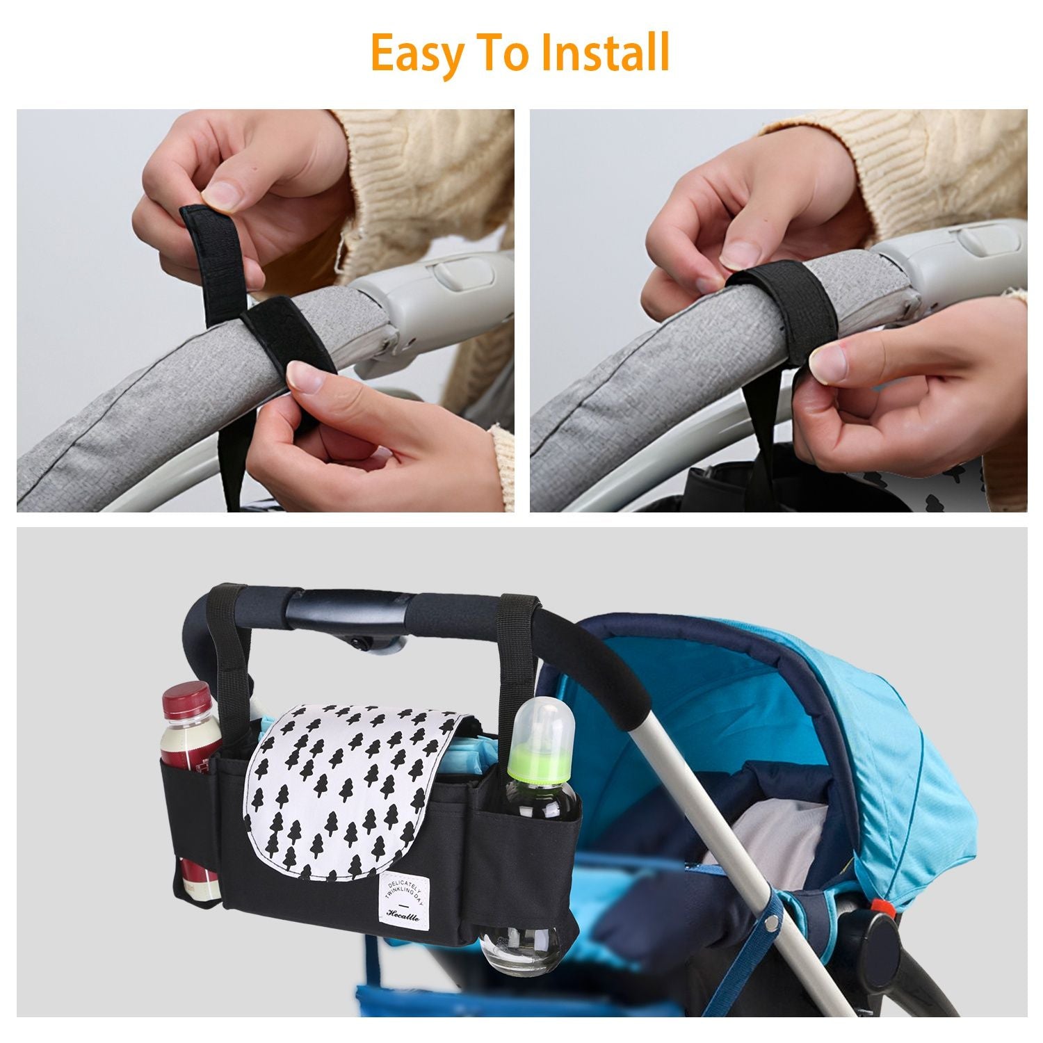 Stroller Organizer Bag 6 Pockets Baby Trolley Bag with Cup Holder for Paper Tissue Diaper Phone Snacks Baby Cream - JM Variety Store