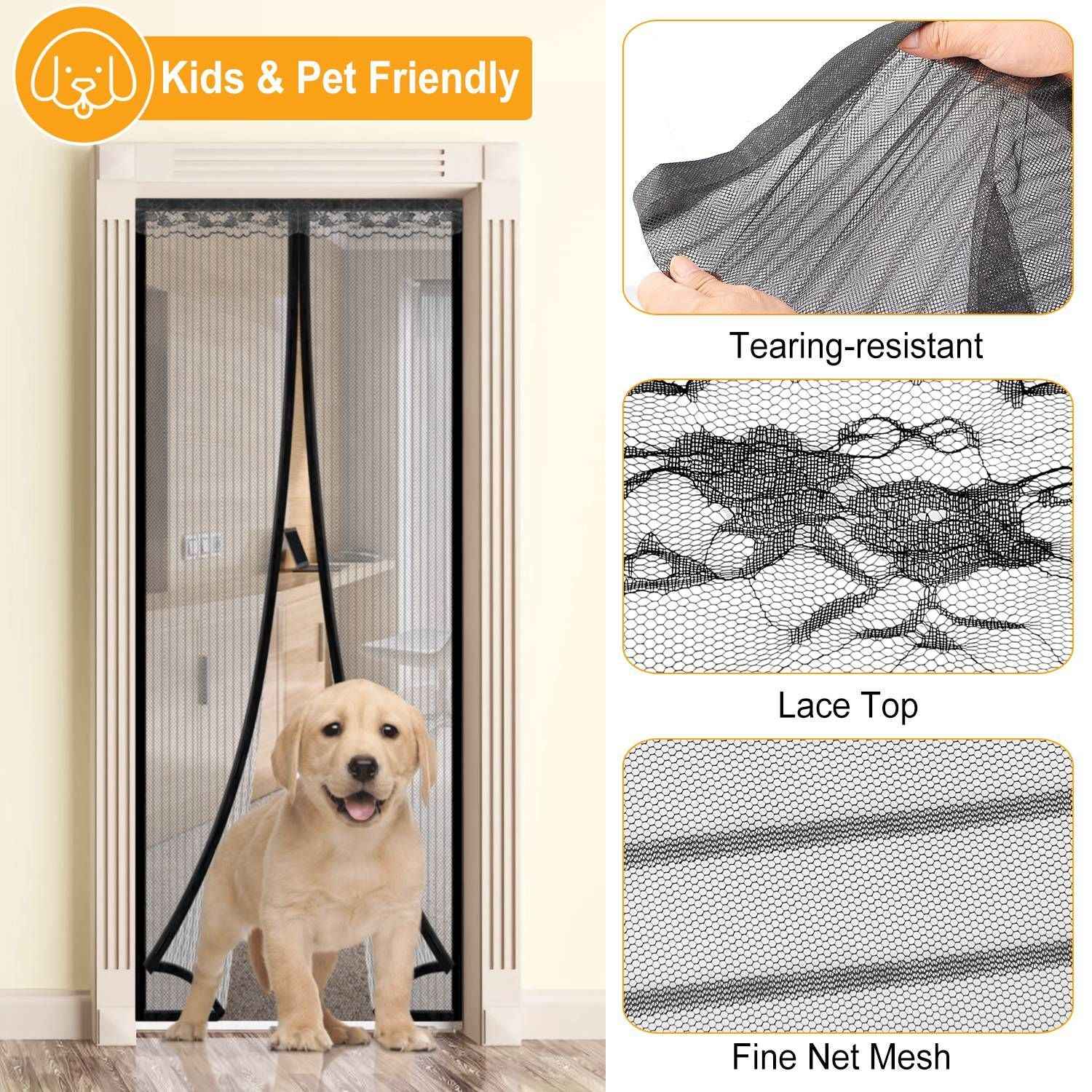Magnetic Mesh Curtain Hands-free Fly Mesh Door Curtain 39x82' Self-adhesive Door Screen Anti Mosquito Bugs