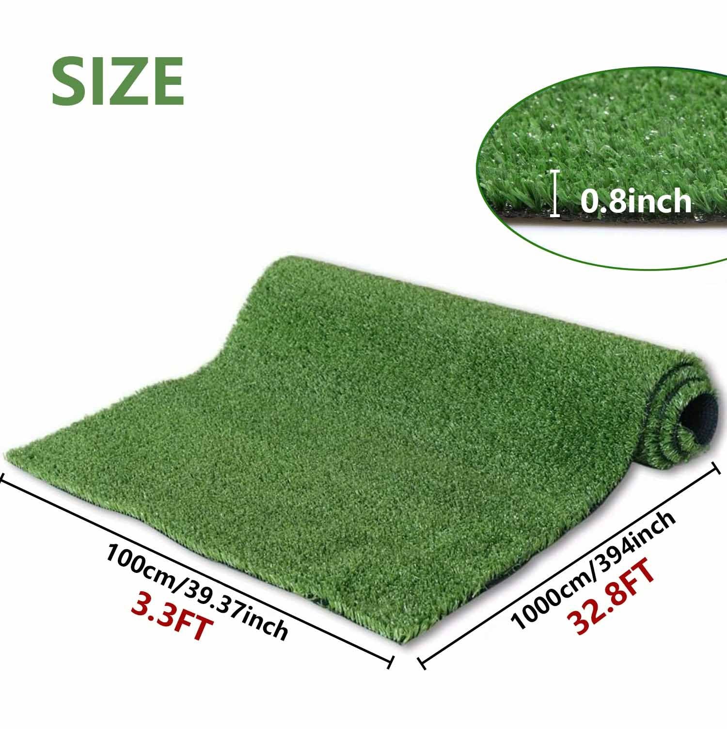3ft x 32ft Premium Artificial Turf Mat with Drainage Holes. Thick Fake Grass with Rubber Backing, Ideal for Indoor/Outdoor Pet Areas,, Patio & Balcony Decor(Grass height 0.6 inches/1.5cm) - JM Variety Store