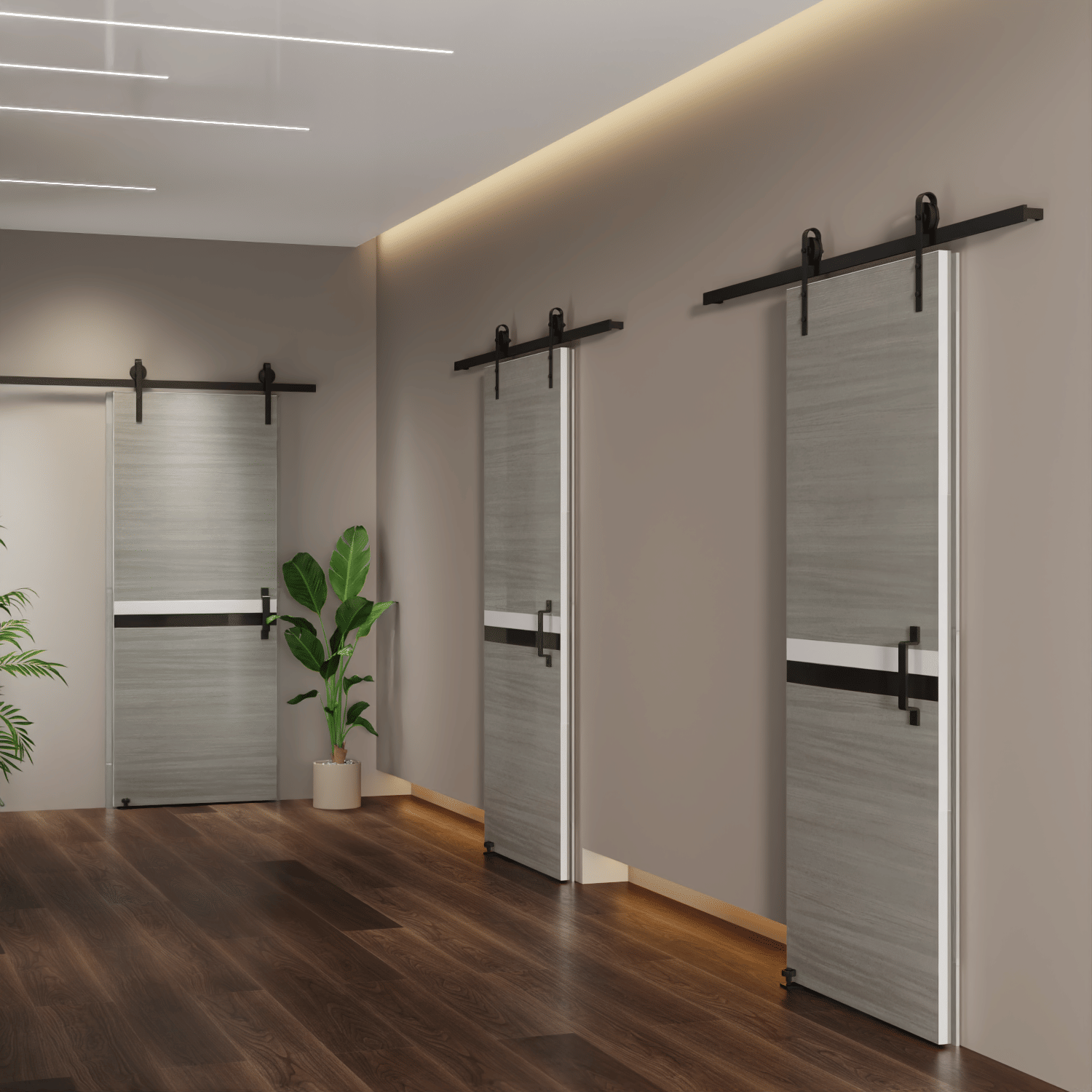 CRAZY ELF 32" x 84" Melamine Integrated Door Slab + 6.6FT Sliding Track Kit + Adjustable Floor Guider + Pull Handle, Modern Interior Door panel, Protected By 2mm Thick Melamine Layer, Moisture-proof - JM Variety Store