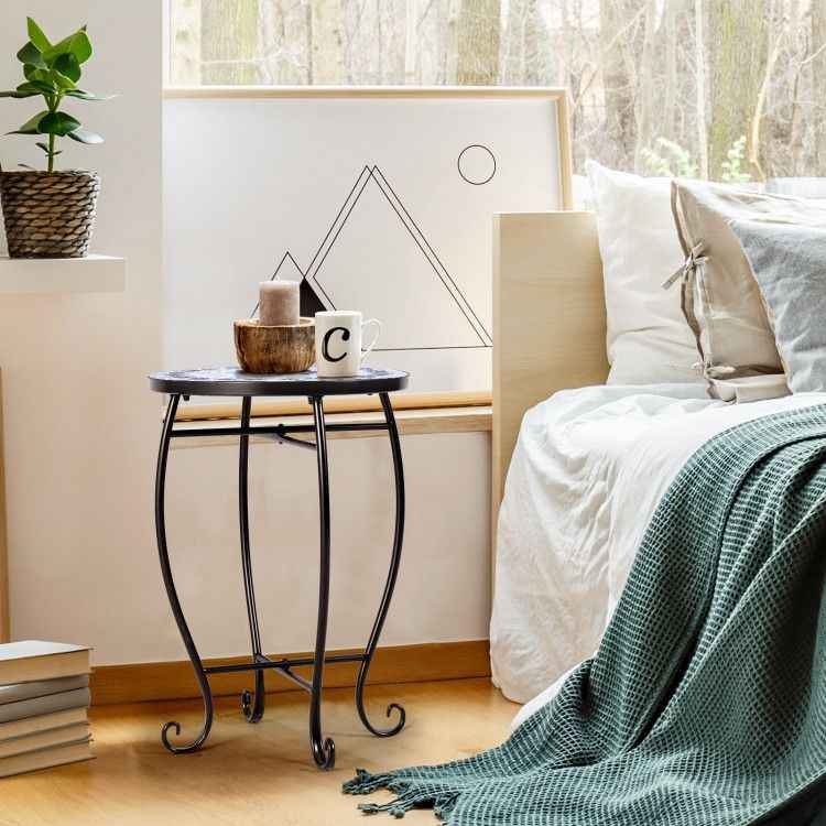 14 Inch Mosaic Round Side Table Plant Stand for Patio Lawn Garden