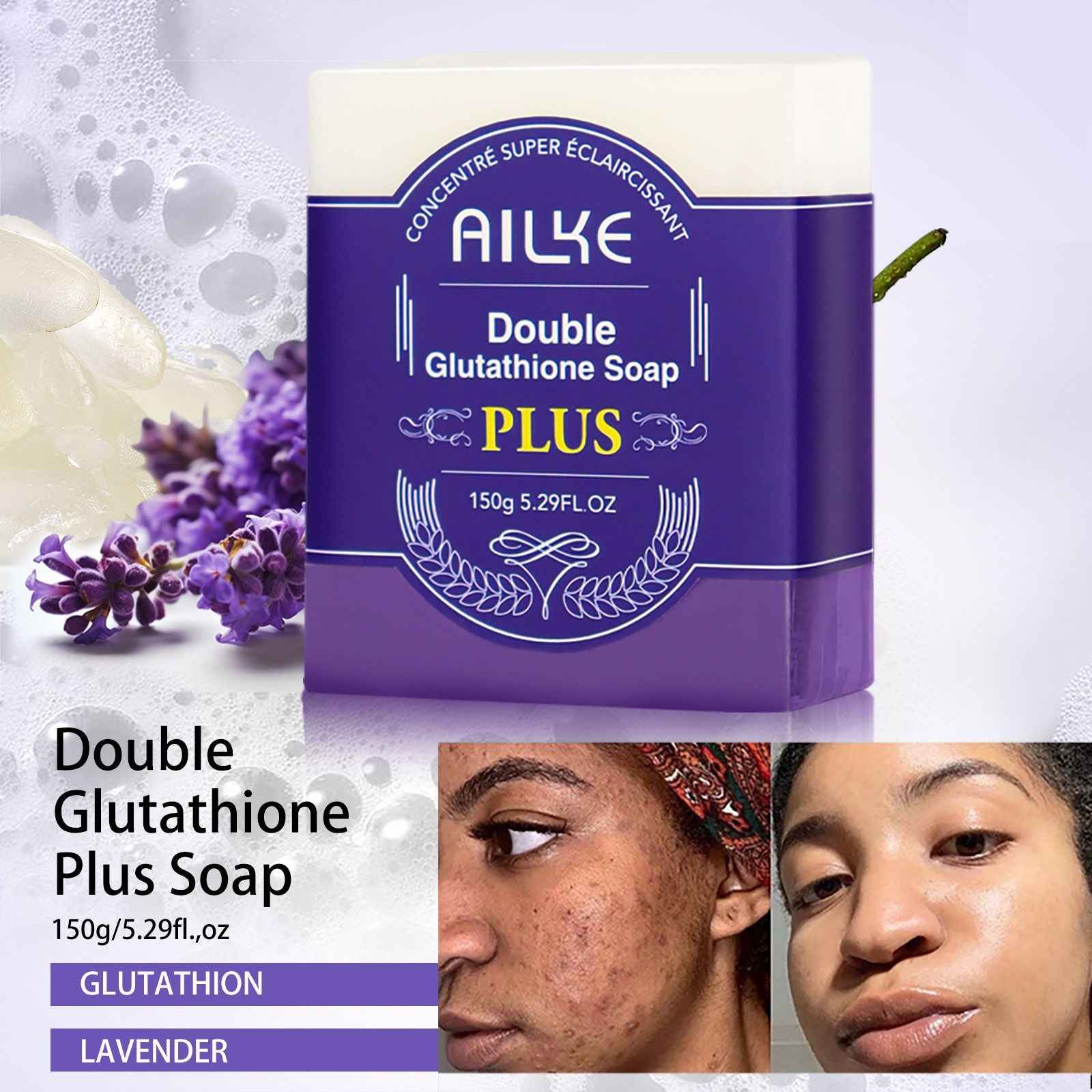 AILKE Whitening Skin Care Set, With Double-Glutathione, Skin Glowing Serum, Black Skin Soap, Skin Barrier Repair Moisturizer