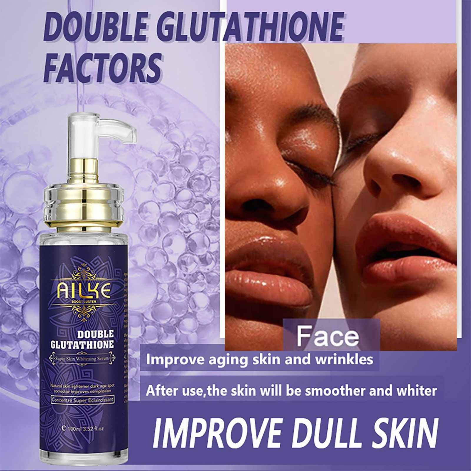 AILKE Whitening Skin Care Set, With Double-Glutathione, Skin Glowing Serum, Black Skin Soap, Skin Barrier Repair Moisturizer